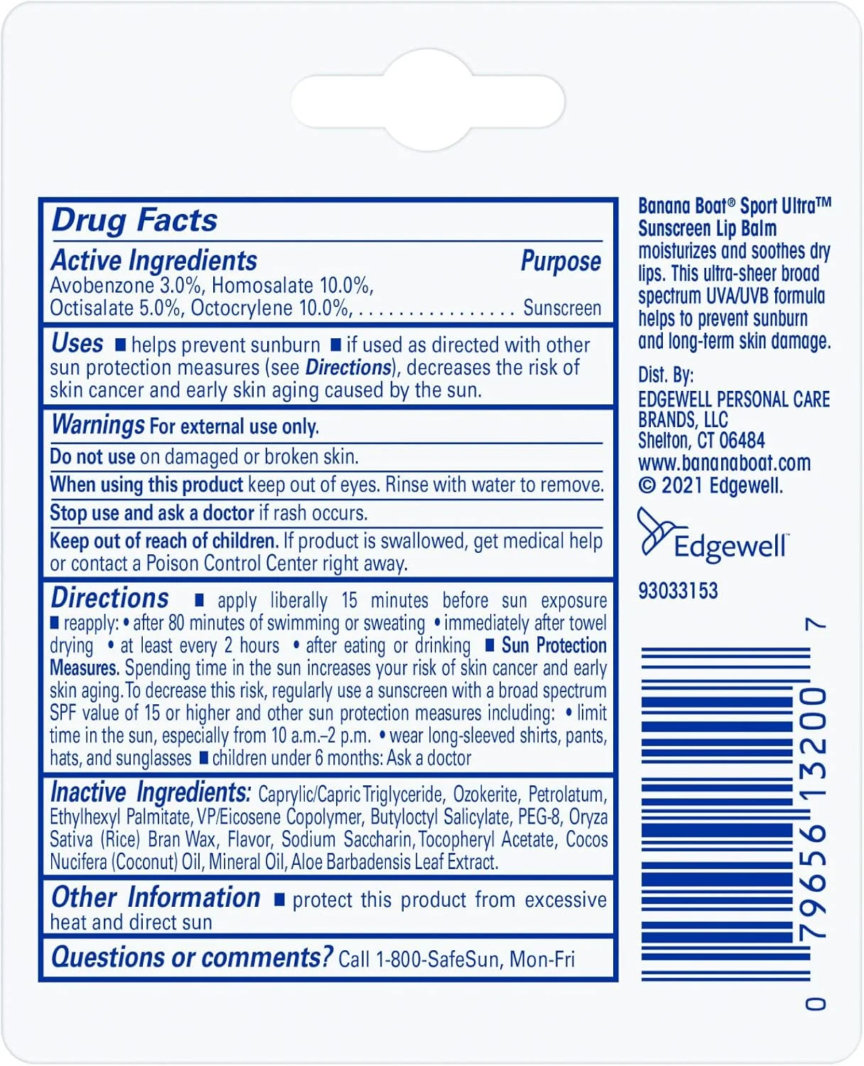 بالم لب ضد آفتاب Banana Boat Sport Ultra SPF 50، بسته 2 عددی | بالم لب SPF 50، ضد آفتاب بدون اکسی بنزون، محافظ لب در برابر آفتاب، ضد آفتاب سایز مسافرتی برای لب SPF 50، بسته دوقلو