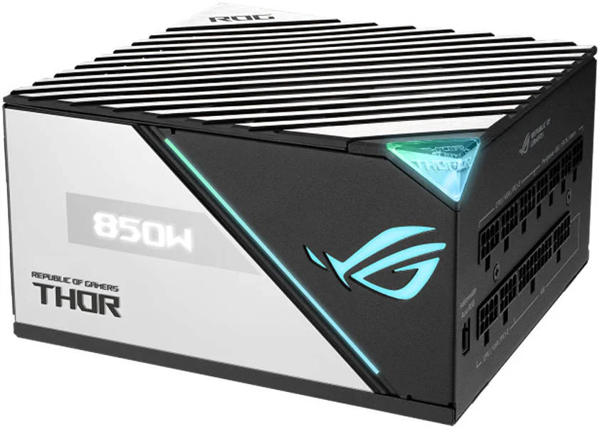 منبع تغذیه کامپیوتر 850W پلاتینیوم II ایسوس ROG THOR، کاملا ماژولار، دارای گواهینامه 80 پلاس پلاتینیوم، فن 135 میلی‌متری Wing-blade با کنترل PWM، هیت‌سینک‌های ROG، نمایشگر OLED، Aura Sync، خازن‌های Low-ESR | 90YE00L2-BONAOO