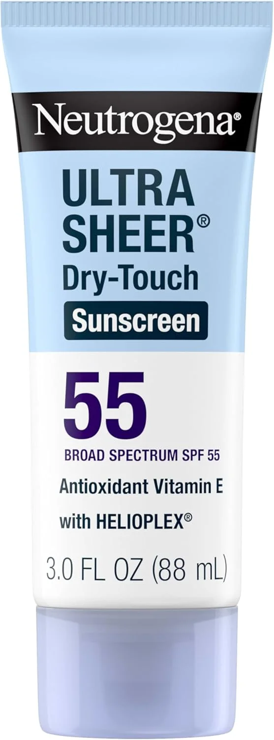 لوسیون ضد آفتاب نوتروژینا Ultra Sheer Dry-Touch، طیف گسترده SPF 55 محافظت UVA/UVB، بدون اکسی بنزون، سبک، مقاوم در برابر آب، غیر کومدون زا و غیر چرب، سایز مسافرتی، 3 اونس مایع