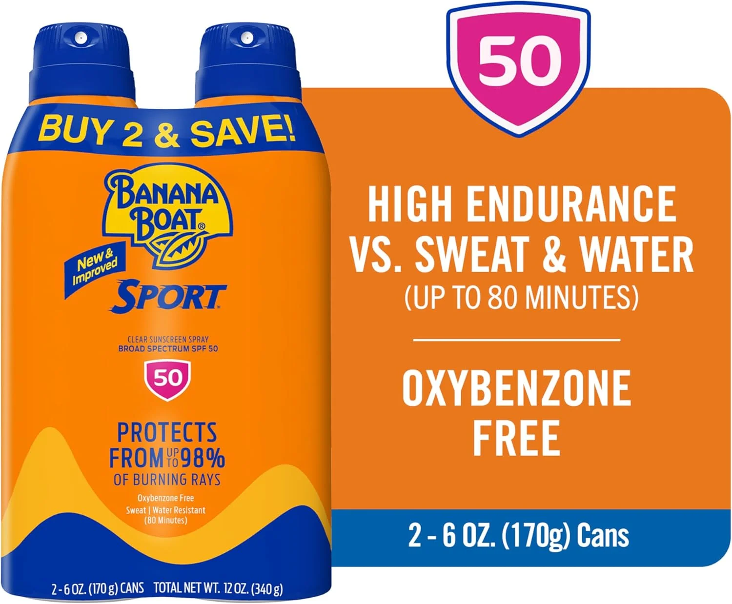 اسپری ضد آفتاب طیف گسترده Banana Boat Sport Performance Ultramist، SPF 50 - بسته دوتایی 6 اونسی