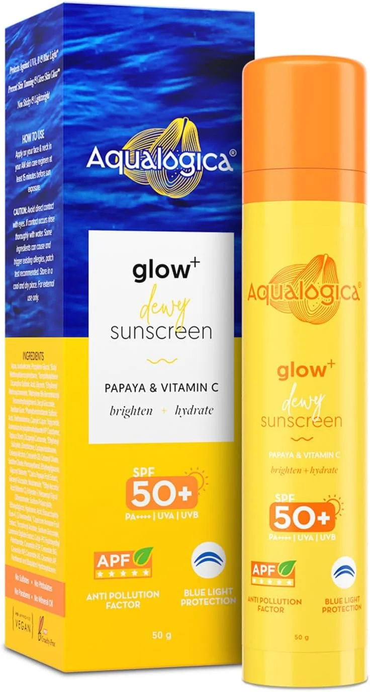 کرم ضد آفتاب درخشان کننده و شبنم دار آکوالوژیکا با SPF 50 و PA+++ برای محافظت در برابر اشعه UVA/B و نور آبی، برای پوست درخشان و محافظت شده، 50 گرم