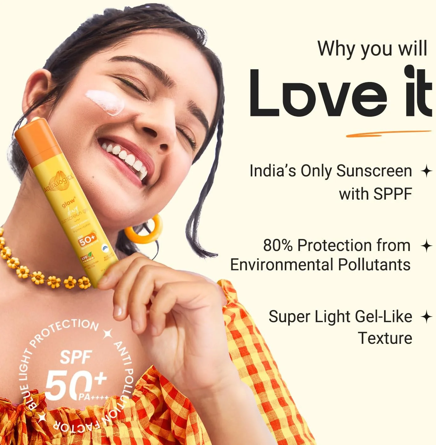 کرم ضد آفتاب درخشان کننده و شبنم دار آکوالوژیکا با SPF 50 و PA+++ برای محافظت در برابر اشعه UVA/B و نور آبی، برای پوست درخشان و محافظت شده، 50 گرم