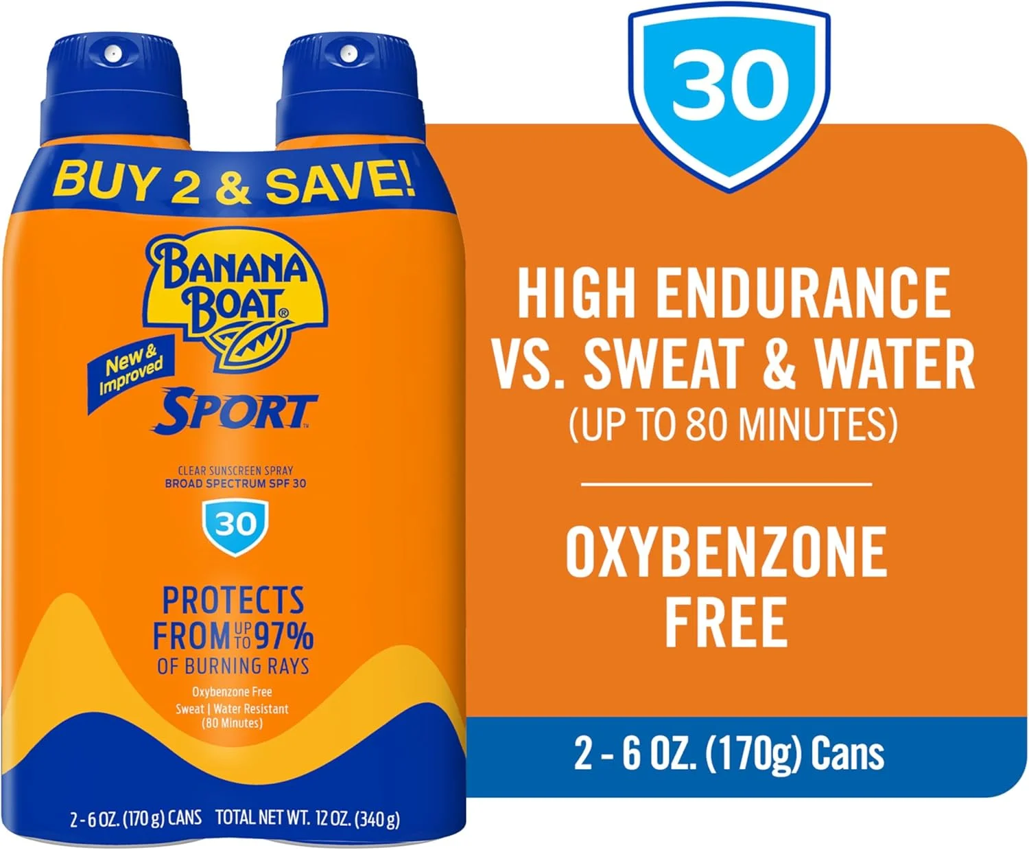 اسپری ضد آفتاب طیف گسترده عملکرد ورزشی BANANA BOAT Ultra Mist - بسته دوقلو - SPF 30، 2 عدد، 6OZ