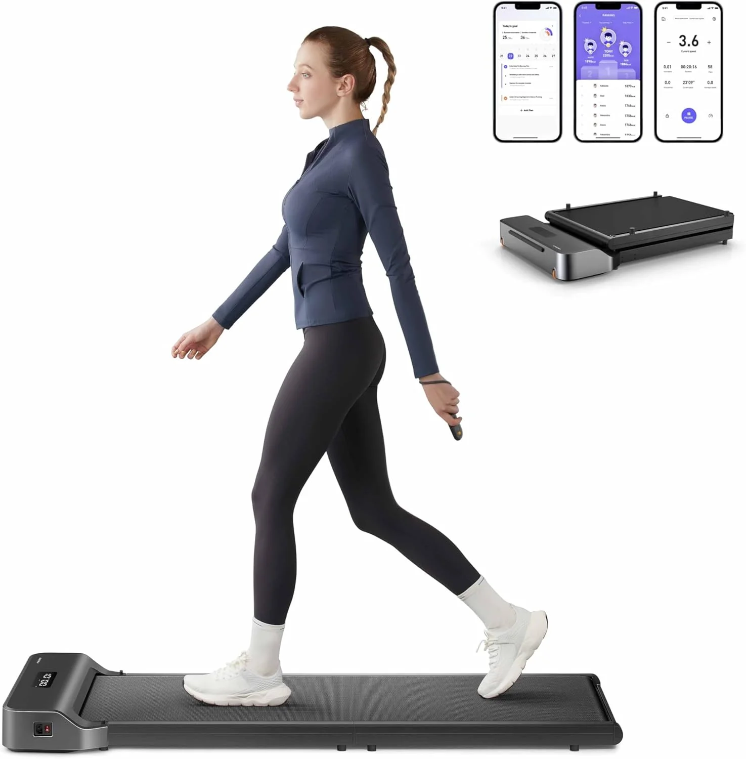 تردمیل پیاده‌روی Walkingpad Z1، تردمیل تاشو 180 درجه مناسب زیر میز برای خانه و محل کار با ظرفیت 110 کیلوگرم، تردمیل قابل حمل 2 در 1 برای پیاده‌روی و دویدن با کنترل از راه دور و نمایشگر LED