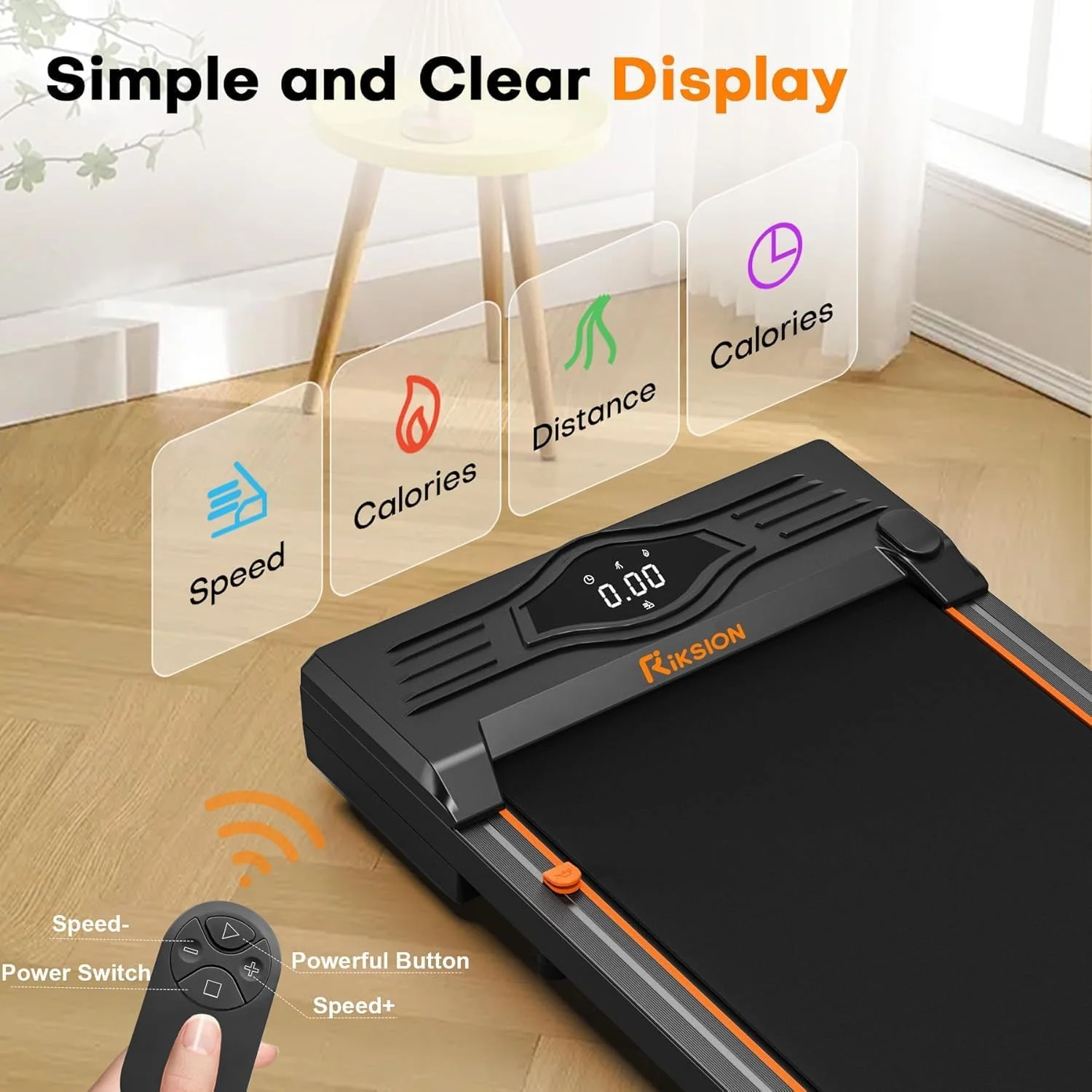 تردمیل زیر میزی ونوکر، موتور بی صدا <45dB، تردمیل باریک و جمع و جور بدون نیاز به مونتاژ برای دفتر کار خانگی با کنترل از راه دور و LED، چرخ های صرفه جویی در فضا