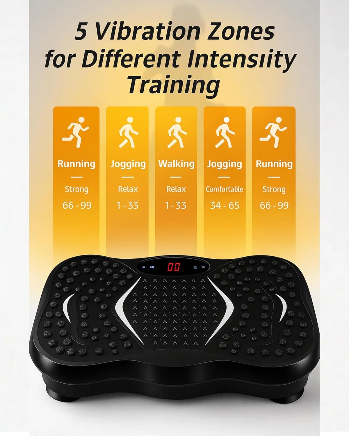 دستگاه تمرین صفحه ارتعاشی، تا 200 سطح موتور 180 واتی و پلتفرم ارتعاشی برای ارتعاش کل بدن با ظرفیت 120 کیلوگرم | باندهای مقاومتی | بی صدا و جمع و جور