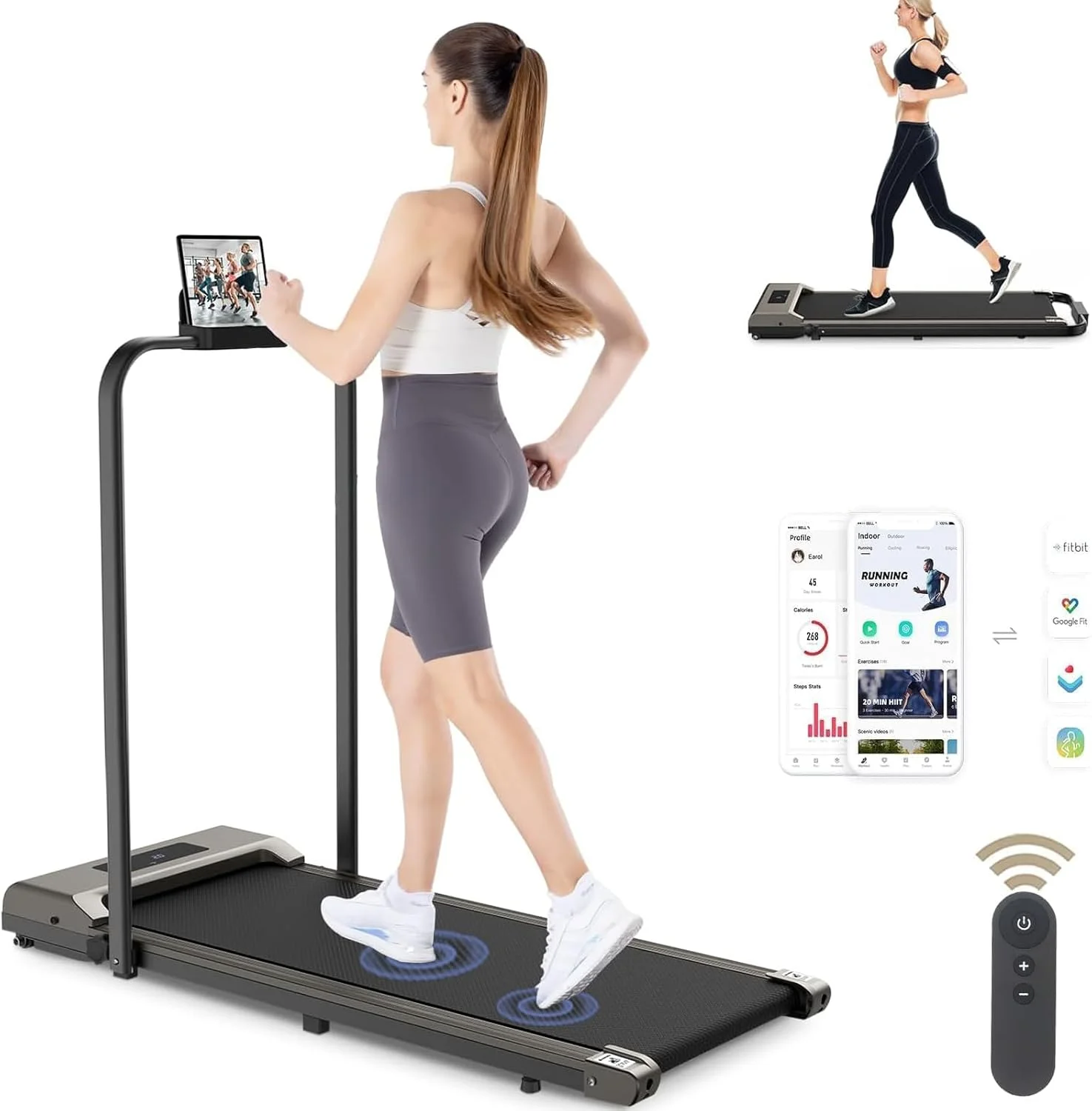 تردمیل 2 در 1 زیر میزی، پد پیاده روی تاشو، تجهیزات تناسب اندام خانگی با کنترل APP، تردمیل تاشو برقی با صفحه نمایش LED برای پیاده روی، آهسته دویدن و دویدن