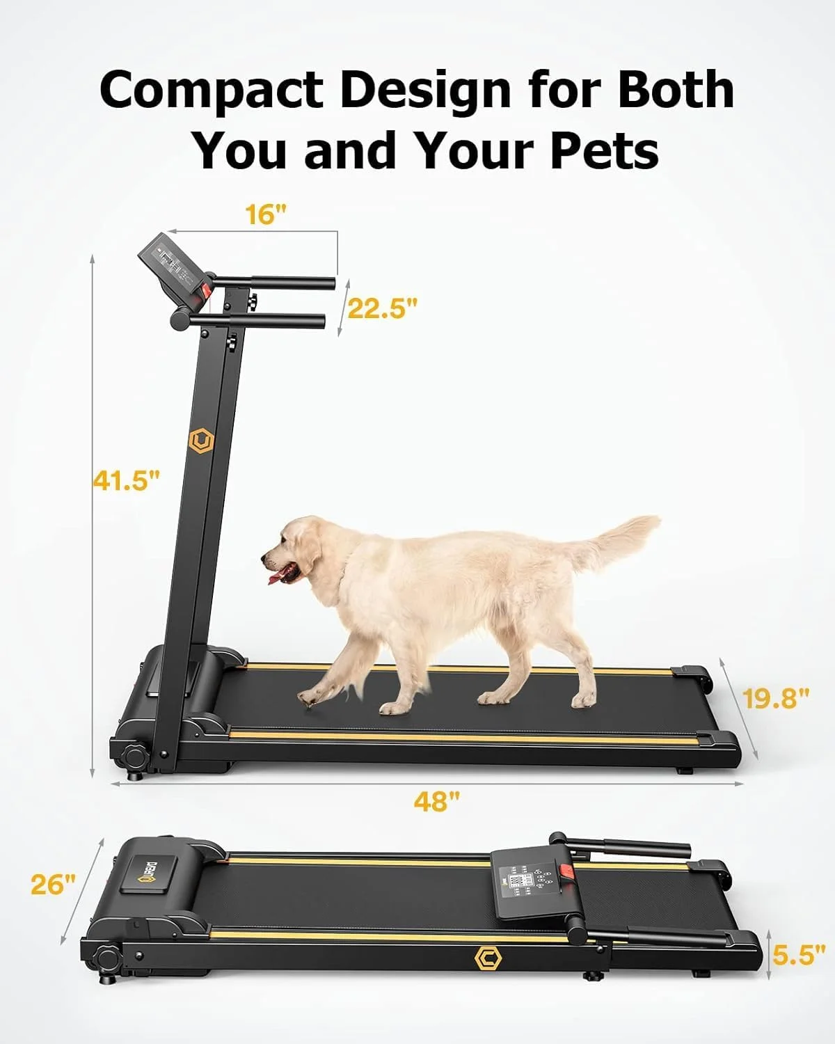 تردمیل با میز کار، تردمیل پد پیاده‌روی برای دفتر کار خانگی، تردمیل طراحی فشرده زیر میز با برنامه‌های HIIT، کنترل از راه دور، نمایشگر LED