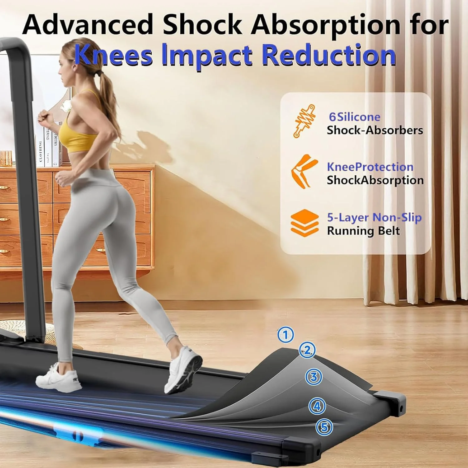 تردمیل 2 در 1 زیر میزی، پد پیاده روی تاشو، تجهیزات تناسب اندام خانگی با کنترل APP، تردمیل تاشو برقی با صفحه نمایش LED برای پیاده روی، آهسته دویدن و دویدن