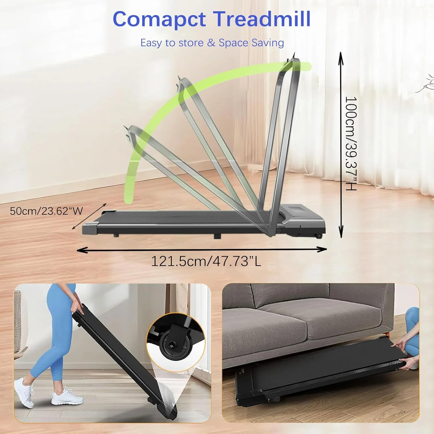 تردمیل 2 در 1 زیر میزی، پد پیاده روی تاشو، تجهیزات تناسب اندام خانگی با کنترل APP، تردمیل تاشو برقی با صفحه نمایش LED برای پیاده روی، آهسته دویدن و دویدن