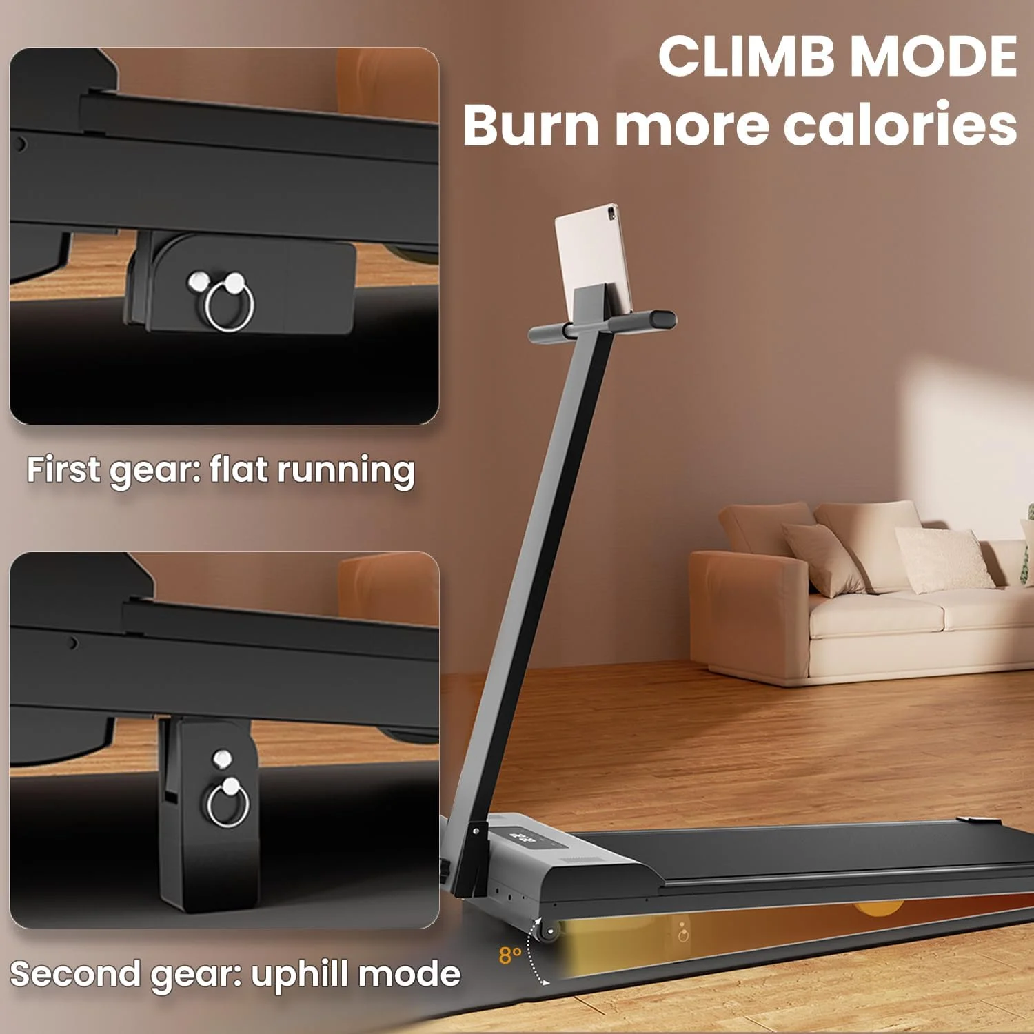 تردمیل پیاده‌روی 3 در 1، تردمیل تاشو برای دویدن و پیاده‌روی، دستگاه ورزشی کم صدا 2.0 اسب بخار مناسب استفاده زیر میز برای خانه و محل کار به همراه ریموت کنترل و اپلیکیشن