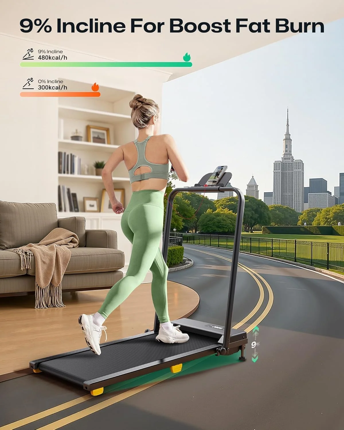 تردمیل خانگی 1-10 کیلومتر در ساعت، پد پیاده روی شیب دار با دسته 1-10 کیلومتر در ساعت، تردمیل زیر میزی با برنامه HIIT برای خانه، با کنترل از راه دور