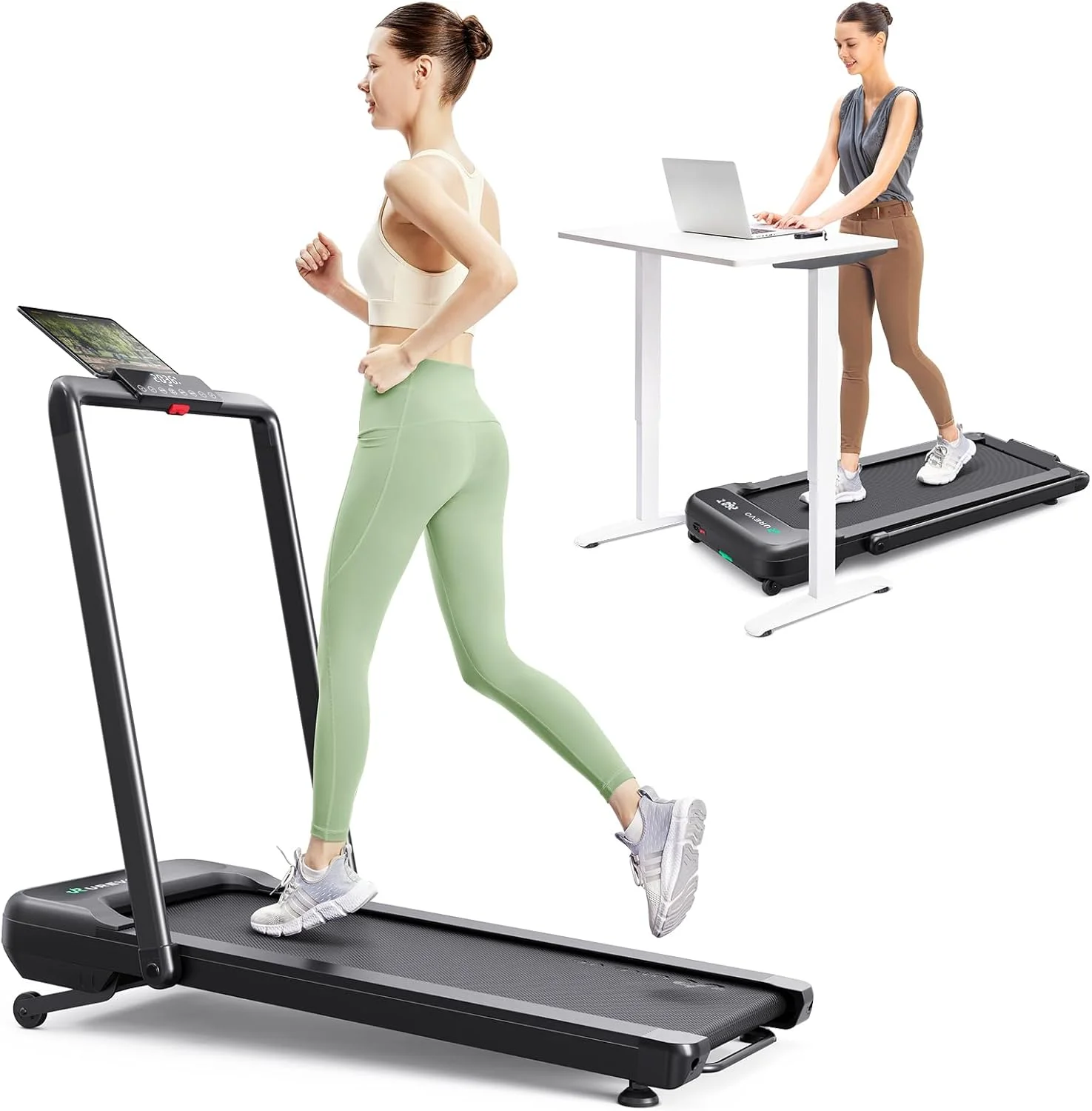 تردمیل هوشمند با شیب خودکار 9٪، تردمیل پد پیاده روی و دویدن برای دفتر کار خانگی، تردمیل با برنامه، دوره موسیقی مجهز به هوش مصنوعی، برنامه های HIIT همگام شده با مسیر منظره