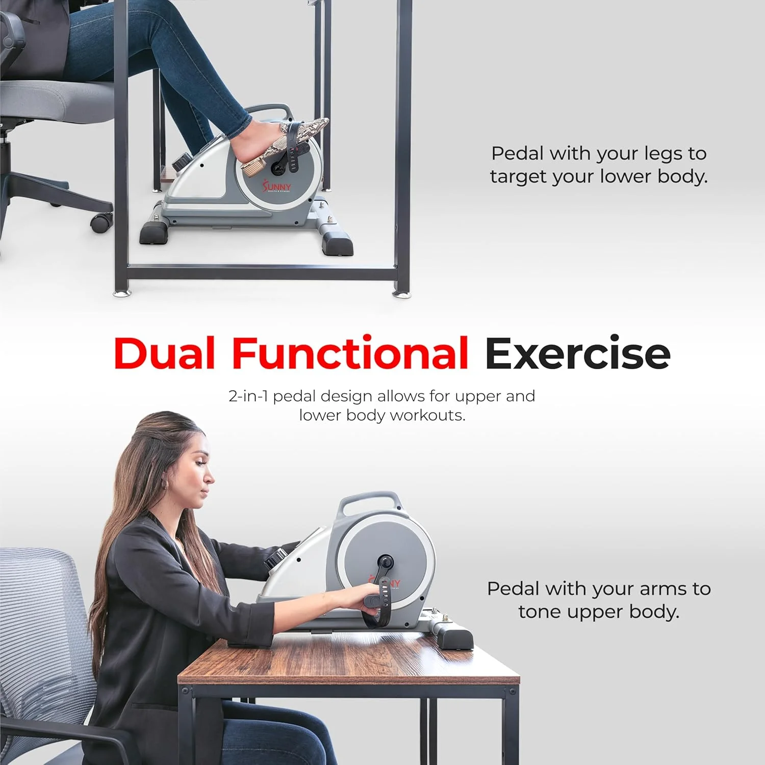 دستگاه مینی بایسیکل ورزشی دوکاره سانی هلث اند فیتنس، مناسب تمرین در خانه و تقویت عضلات پا و دست