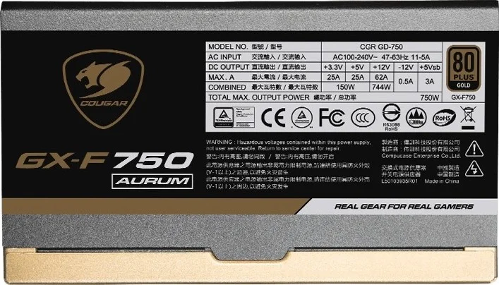 منبع تغذیه کوگار GX-F Aurum، 650 وات با راندمان 80 پلاس گلد، کاملاً ماژولار | CG-PSU-GXF-AURUM-650W