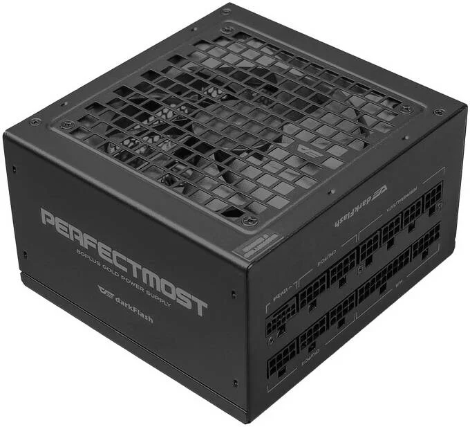 منبع تغذیه 850 وات DarkFlash PMT Gold، توان 850 وات، دارای گواهینامه 80 پلاس گلد، PFC فعال + Half Bridge LLC + SRC + DC به DC، خازن ژاپنی 105 درجه سانتیگراد، بلبرینگ هیدرو، فن 120 میلی متری، مشکی | PMT850