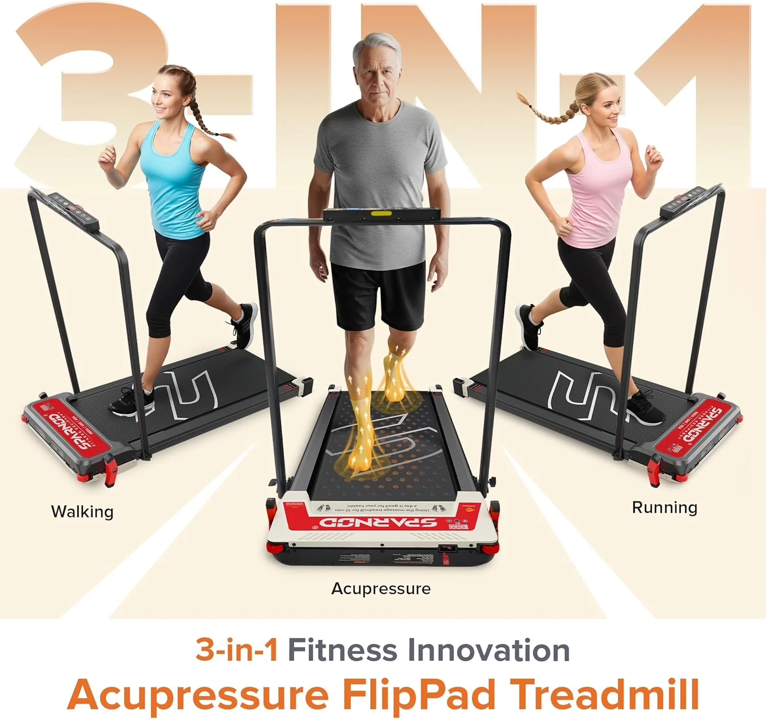 تردمیل پد پیاده روی دو طرفه 3 در 1 Sparnod Fitness STH-3007 با پد ماساژ طب فشاری، 5 حالت سرعت، نمایشگر LED، کنترل از راه دور، پیاده روی شیب دار، موتور 2.5 اسب بخار، پشتیبانی تا 120 کیلوگرم. تردمیل پد پیاده روی دو طرفه 3 در 1 Sparnod Fitness STH-3007 با پد ماساژ طب فشاری، 5 حالت سرعت، نمایشگر LED، کنترل از راه دور، پیاده روی شیب دار، موتور 2.5 اسب بخار، پشتیبانی تا 120 کیلوگرم.