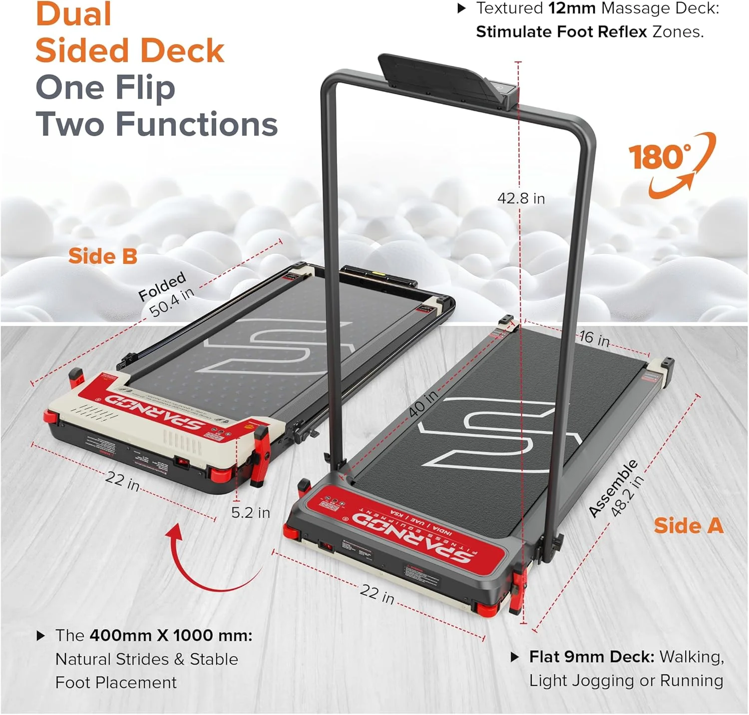 تردمیل پد پیاده روی دو طرفه 3 در 1 Sparnod Fitness STH-3007 با پد ماساژ طب فشاری، 5 حالت سرعت، نمایشگر LED، کنترل از راه دور، پیاده روی شیب دار، موتور 2.5 اسب بخار، پشتیبانی تا 120 کیلوگرم. تردمیل پد پیاده روی دو طرفه 3 در 1 Sparnod Fitness STH-3007 با پد ماساژ طب فشاری، 5 حالت سرعت، نمایشگر LED، کنترل از راه دور، پیاده روی شیب دار، موتور 2.5 اسب بخار، پشتیبانی تا 120 کیلوگرم.