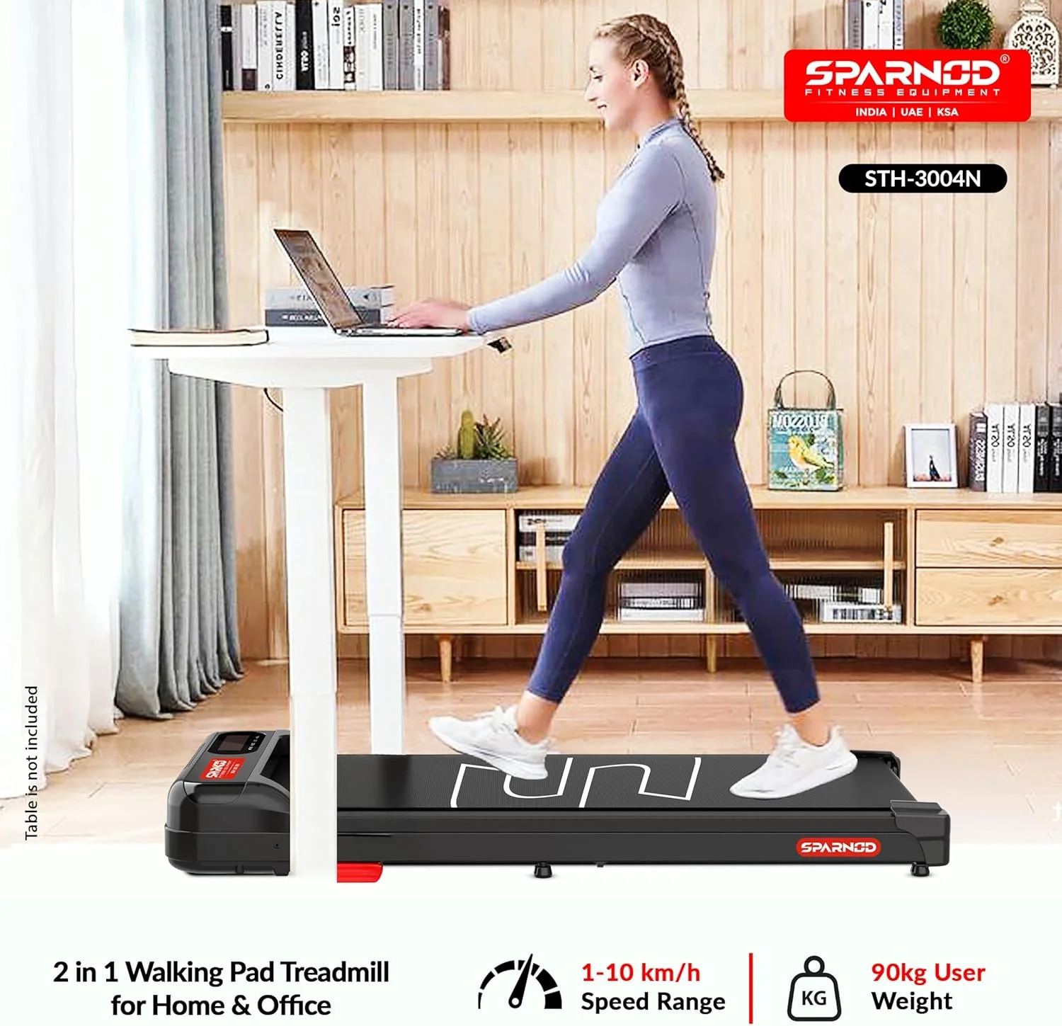 تردمیل پد پیاده‌روی خانگی اسپارنود STH-3004N 2 در 1، 1–10 کیلومتر در ساعت، ریل تاشو، شیب 7٪، نمایشگر LED، بلوتوث، جذب شوک، ظرفیت کاربر 90 کیلوگرم برای استفاده در خانه و محل کار