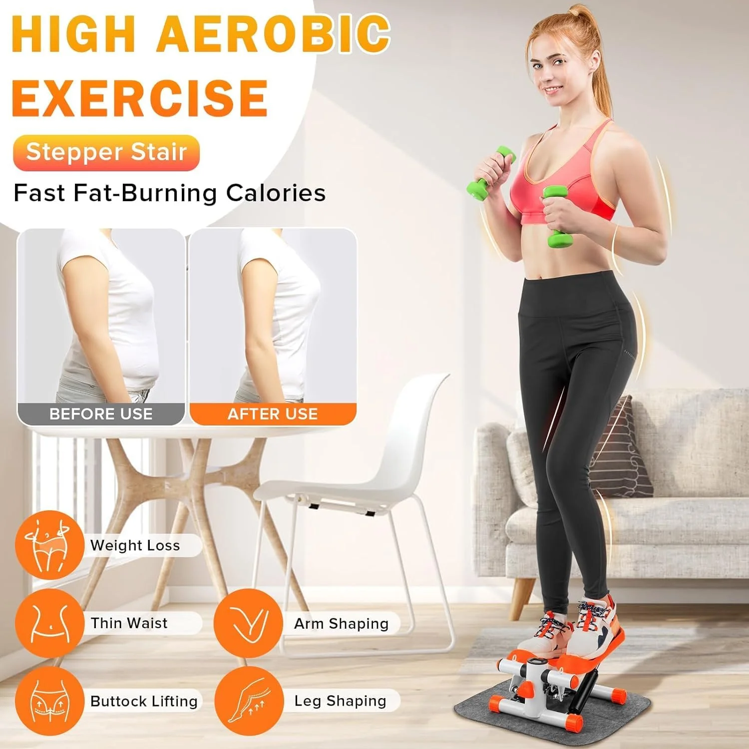 استپرهای ورزشی خانگی، مینی استپر با تجهیزات ورزشی برای تمرینات خانگی، مینی استپر با نوارهای مقاومتی و مانیتور LCD