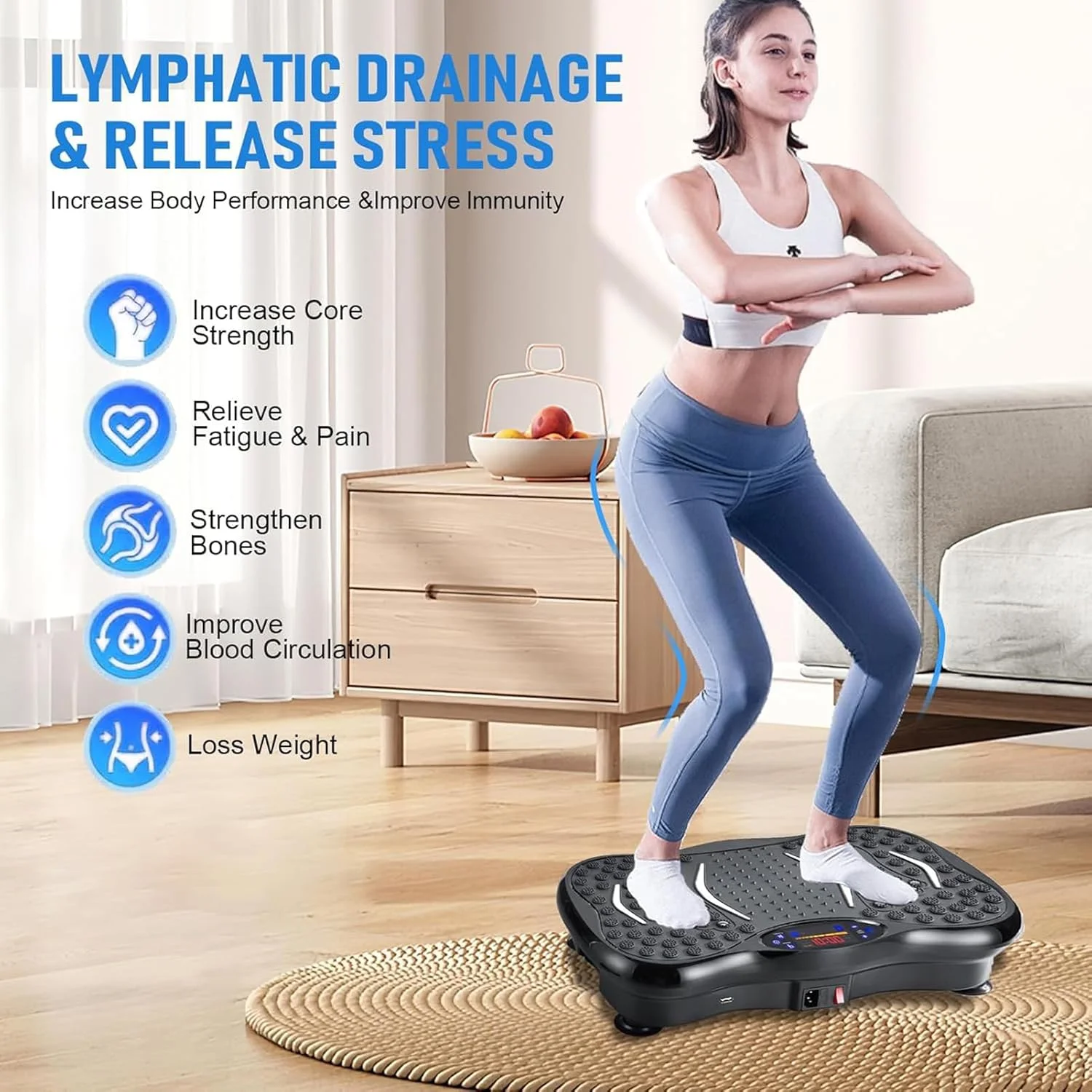 دستگاه ورزشی صفحه ارتعاشی SOOFAM، پلتفرم صفحه ارتعاشی تمرین کل بدن برای تخلیه لنفاوی، تخته لرزان ایستاده ورزشی باشگاه برای کاهش وزن و چربی سوزی برای زنان و مردان