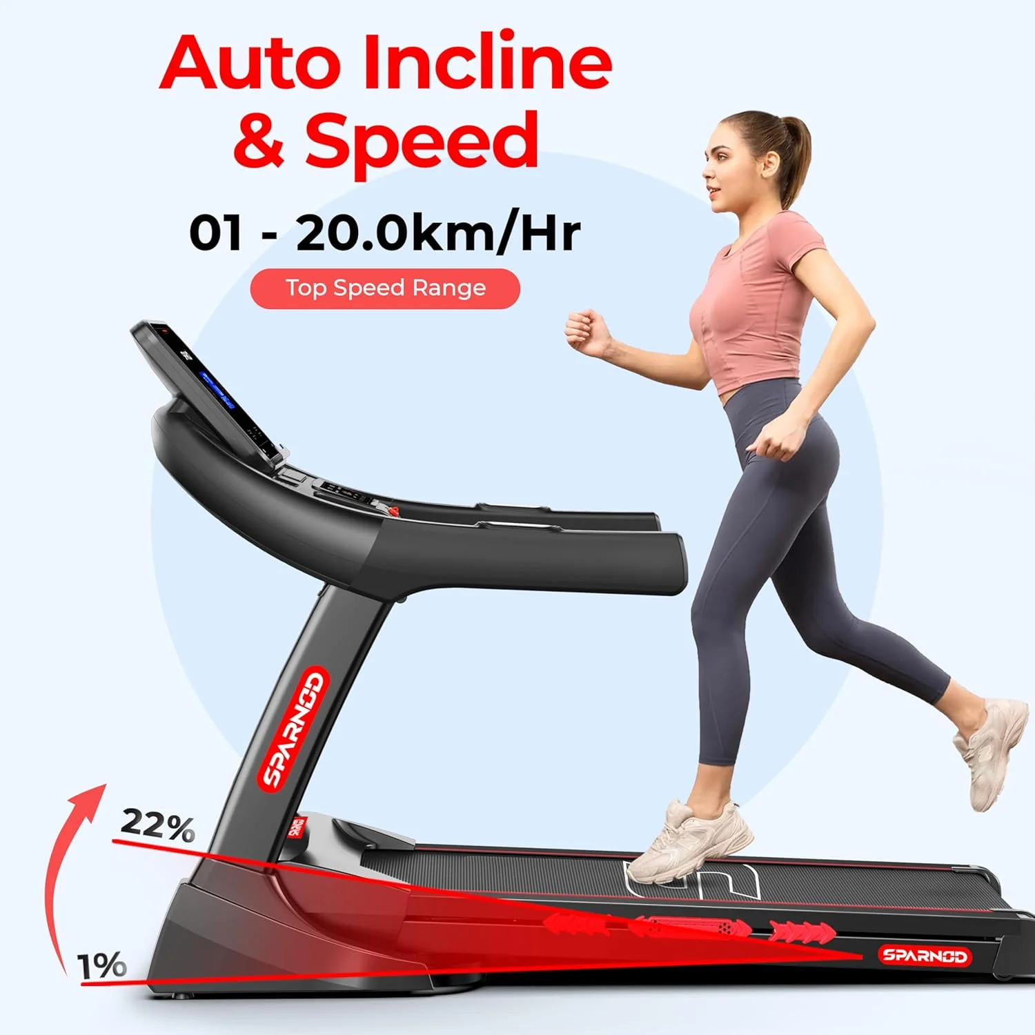 تردمیل خانگی اسپارنود فیتنس مدل STH-5710/5720/5730 | موتور DC با توان پیک 7 اسب بخار | شیب خودکار | 1-20 کیلومتر در ساعت | تاشو | ظرفیت 150 کیلوگرم