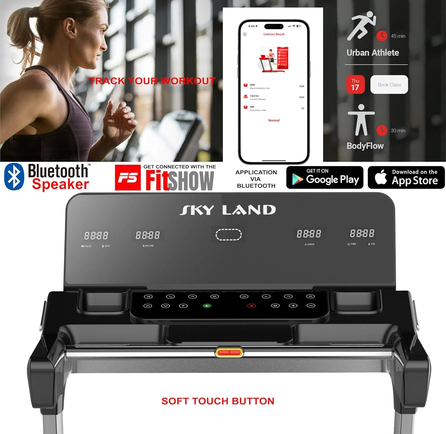 تردمیل اسکای لند با موتور 4.0 اسب بخار | تردمیل با شیب خودکار 20% | همگام سازی بلوتوث و برنامه | حداکثر وزن 130 کیلوگرم | دستگاه دویدن تاشو برای تمرینات خانگی و اداری - EM-1205