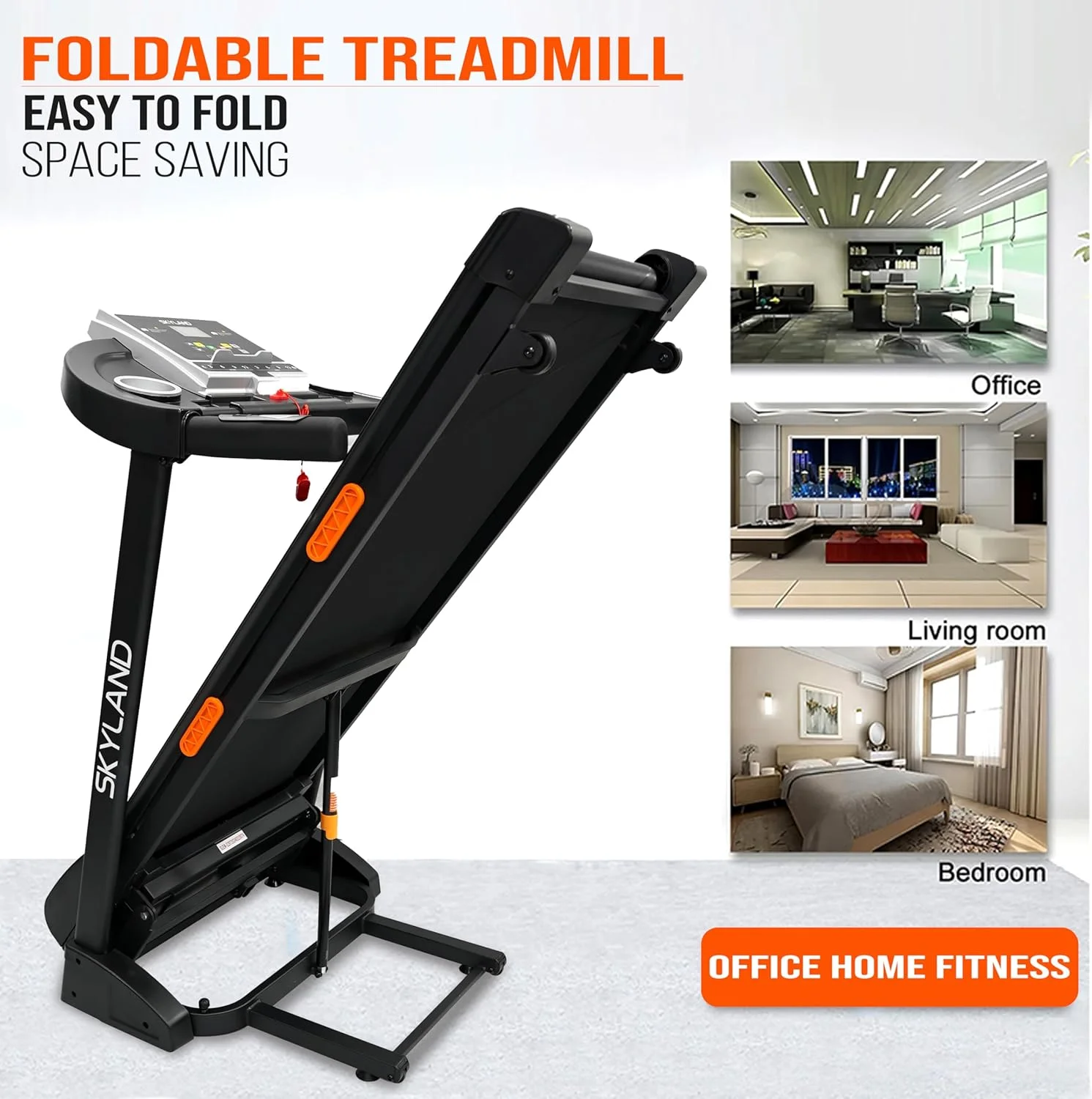 تردمیل تاشو SKY LAND، موتور با حداکثر توان 2.5 اسب بخار، شیب خودکار 15٪، بلندگوی بلوتوث، صفحه نمایش LCD و برنامه تناسب اندام، دستگاه دویدن جمع و جور با 12 برنامه و تسمه جاذب ضربه برای خانه و دفتر EM-1297