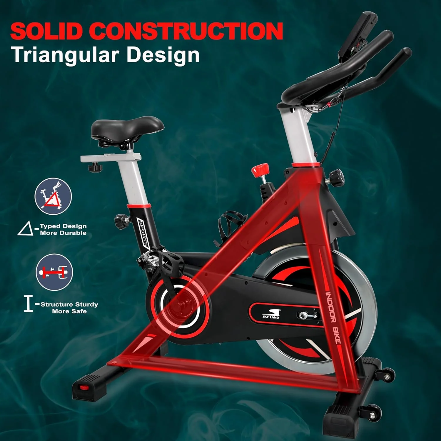 دوچرخه اسپین ورزشی SKY LAND مدل EM-1567 | دوچرخه ثابت ورزشی داخل سالن برای باشگاه خانگی | تسمه بی صدا و چرخ لنگر سنگین، برنامه هوشمند بلوتوثی، مقاومت قابل تنظیم
