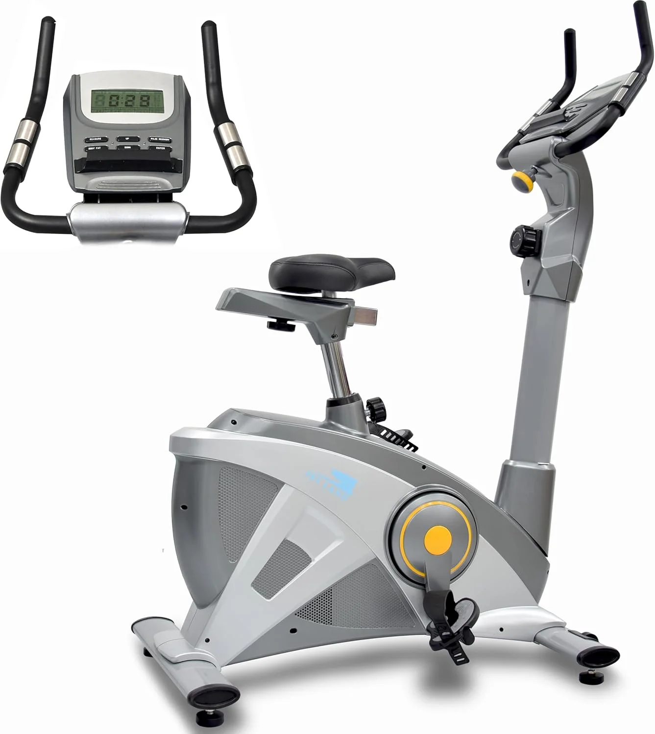 دوچرخه ثابت ایستاده مگنتی SKY LAND با 15 سطح مقاومت، سیستم تسمه بی صدا، صندلی قابل تنظیم، ظرفیت وزنی 113 کیلوگرم و صفحه نمایش LCD برای تمرینات کل بدن، دوچرخه ورزشی خانگی EM-1542