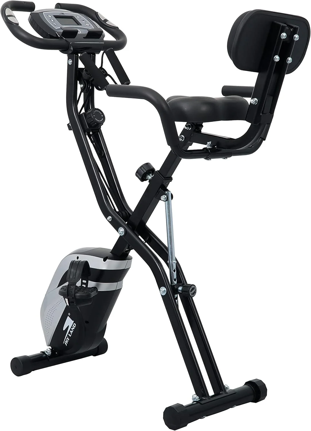 دوچرخه ثابت تاشو SKY LAND، دوچرخه X-Bike 4 در 1 برای تمرینات داخل خانه با کش های مقاومتی بازو، دوچرخه ورزشی ثابت با مانیتور LCD دیجیتال و مقاومت مغناطیسی قابل تنظیم 10 حالته EM-1549