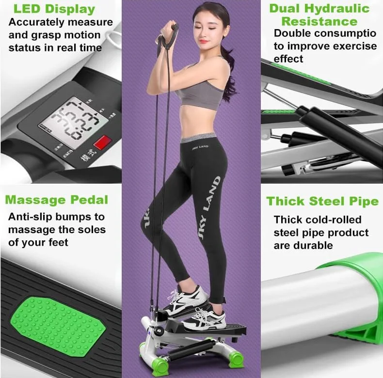 استپرهای ورزشی SKY LAND، مینی استپر پله با طناب مقاومتی، دستگاه استپ رومیزی با باندهای مقاومتی دوگانه، تجهیزات تمرین کاردیو تمام بدن با صفحه نمایش LCD - EM-2182