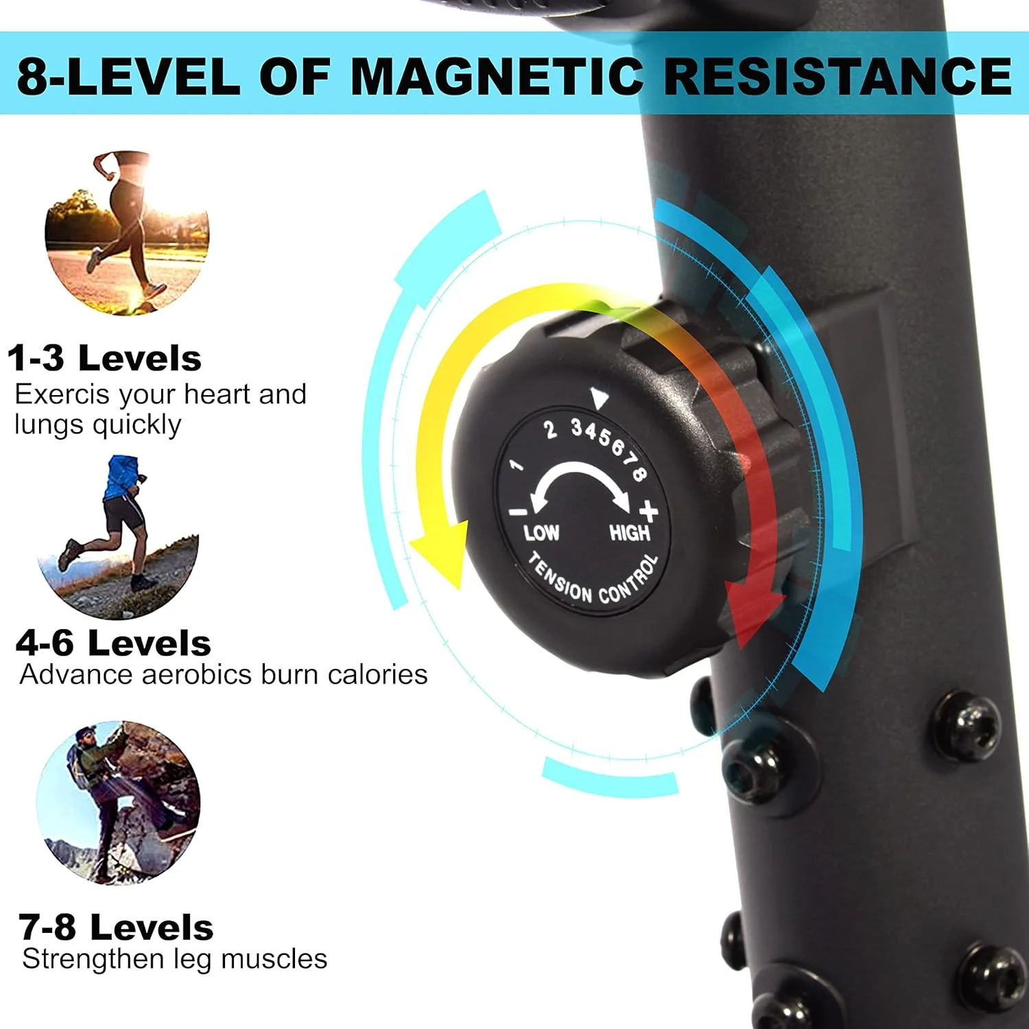دوچرخه ثابت پشتی دار SKY LAND با مقاومت مغناطیسی 8 سطحی، فلایویل دو طرفه، صندلی قابل تنظیم، نمایشگر دیجیتال و سازگاری با برنامه تمرینی برای تناسب اندام در خانه