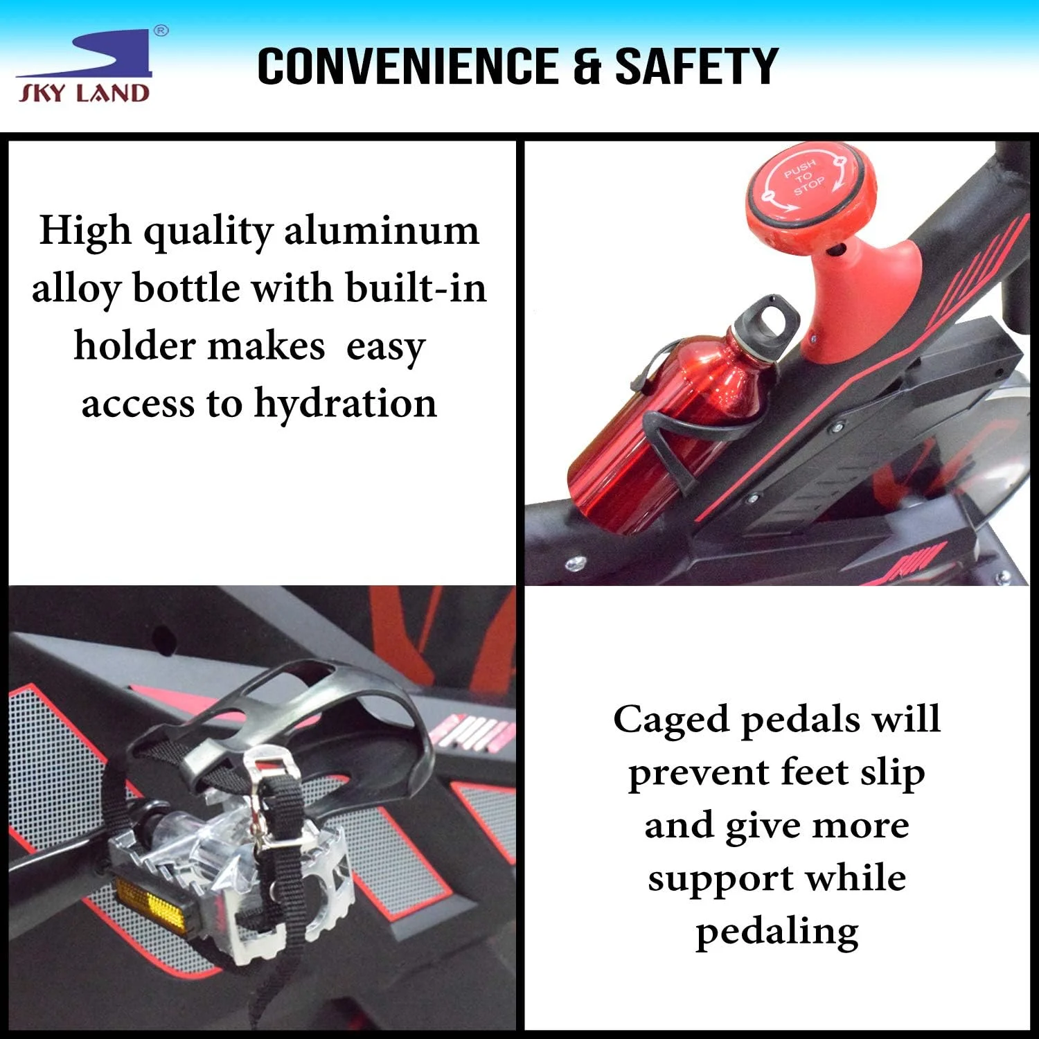 دوچرخه اسپین داخل سالن SKY LAND با فلایویل 8 کیلوگرمی، صندلی قابل تنظیم، نمایشگر LCD، مقاومت مغناطیسی و تسمه بی صدا برای تمرینات کاردیو خانگی - سری EM-1548