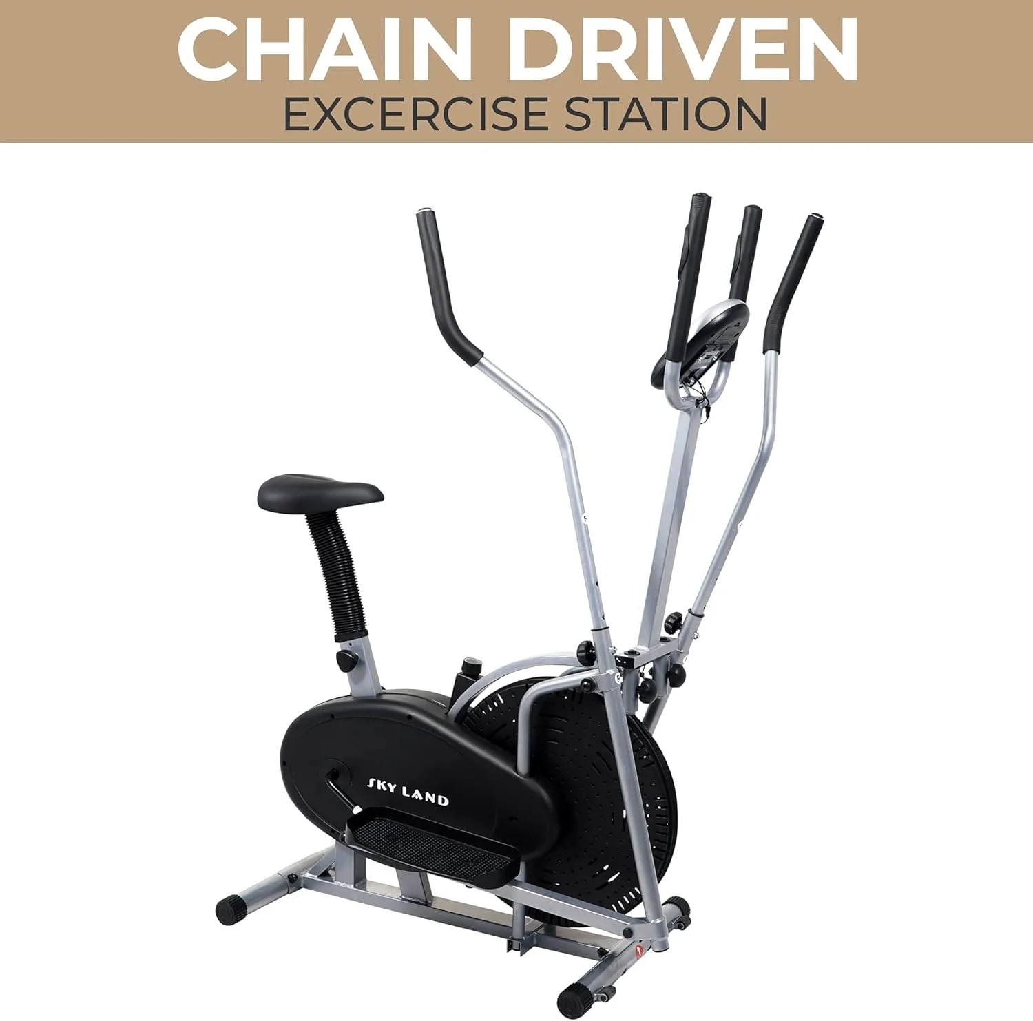 دستگاه الپتیکال و دوچرخه ثابت اسکای لند – دستگاه اوربیتراک 2 در 1 مناسب باشگاه خانگی، مقاومت قابل تنظیم، نمایشگر LCD، تمرین کل بدن، سیستم تسمه ای، تجهیزات تناسب اندام (EM-1502)