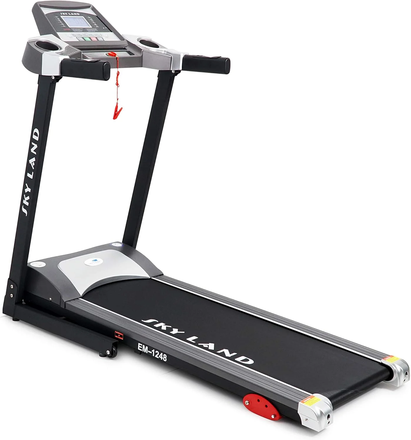 تردمیل تاشو خانگی SKY LAND با موتور 4.0 اسب بخار، نمایشگر LCD، برنامه FS، 12 برنامه تمرینی، بلندگوی داخلی و جا لیوانی، فضای دویدن 120x40 سانتی متر، حداکثر وزن 100 کیلوگرم - EM-1248