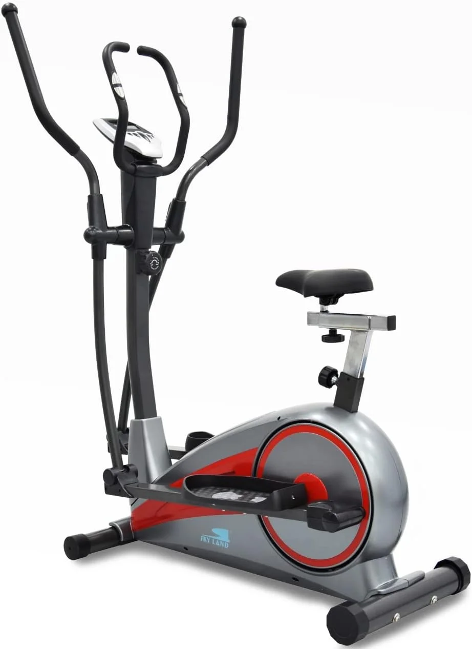 دستگاه الپتیکال و دوچرخه ثابت ایستاده SKY LAND - تمرین دوگانه، مقاومت مغناطیسی، صندلی قابل تنظیم، مانیتور LCD، سیستم تسمه ای برای باشگاه خانگی، EM-1547