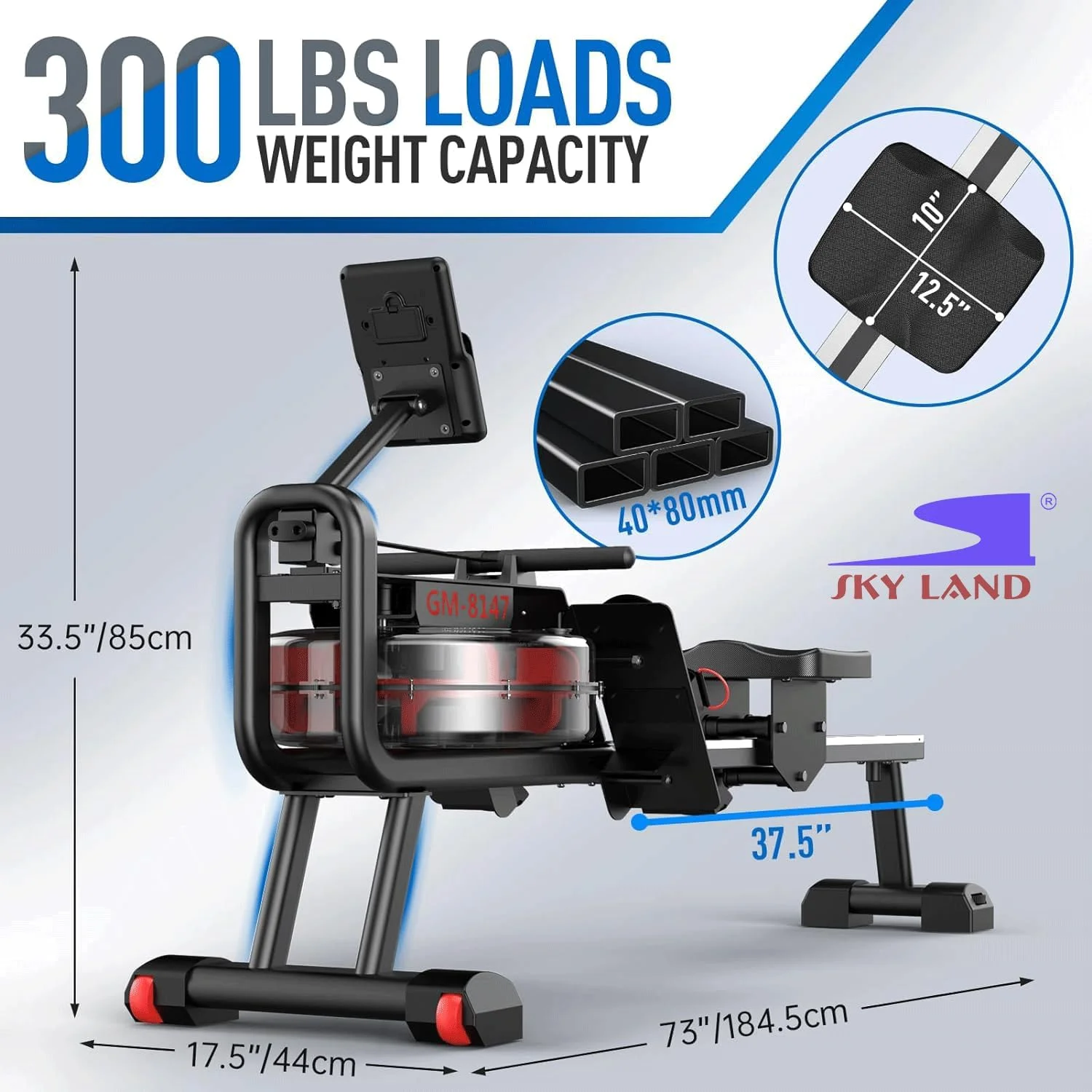 دستگاه روئینگ آبی تاشو SKY LAND برای استفاده خانگی، ظرفیت وزن 136 کیلوگرم با عملکرد بلوتوث و نگهدارنده آیپد