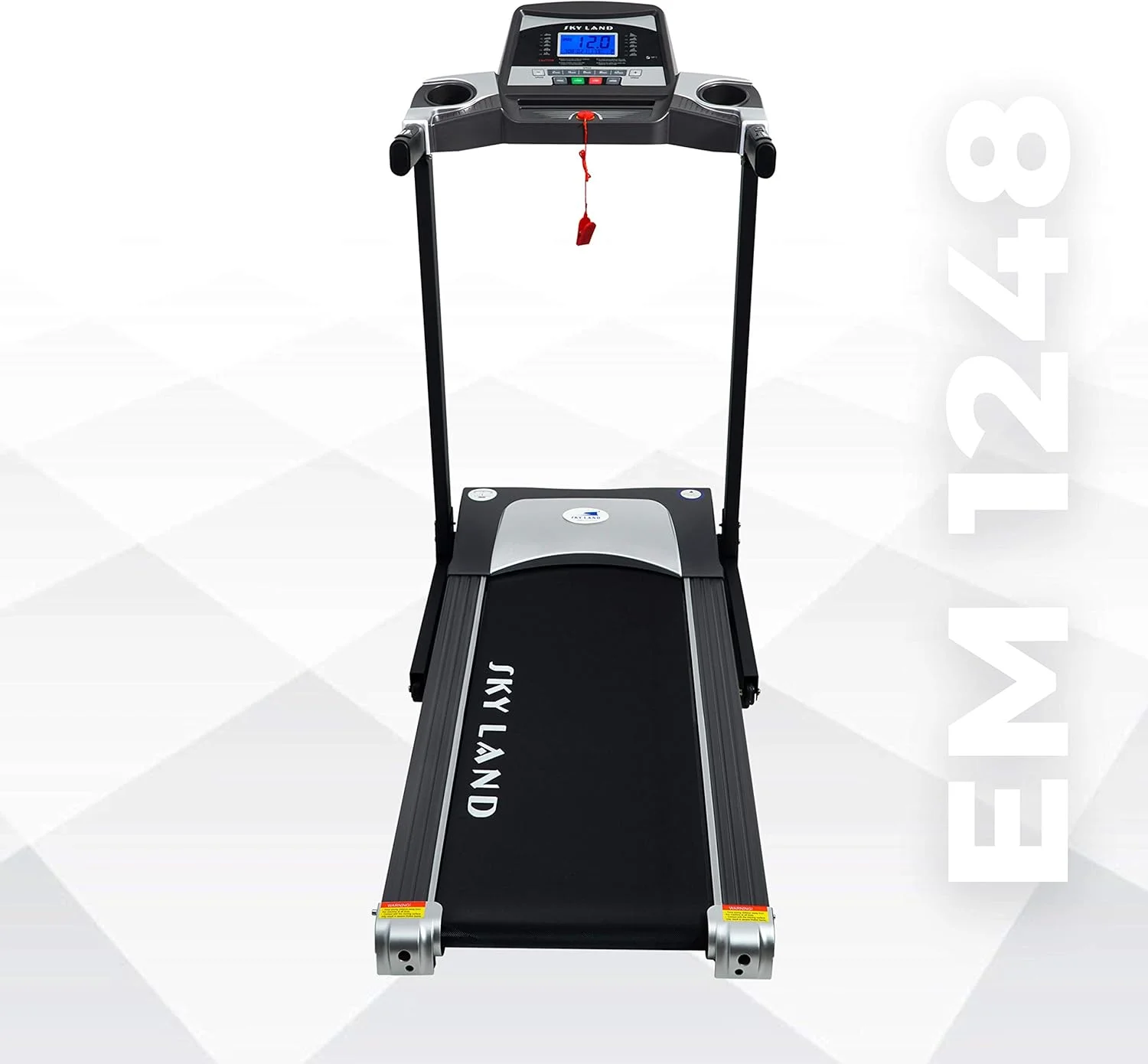 تردمیل تاشو خانگی SKY LAND با موتور 4.0 اسب بخار، نمایشگر LCD، برنامه FS، 12 برنامه تمرینی، بلندگوی داخلی و جا لیوانی، فضای دویدن 120x40 سانتی متر، حداکثر وزن 100 کیلوگرم - EM-1248