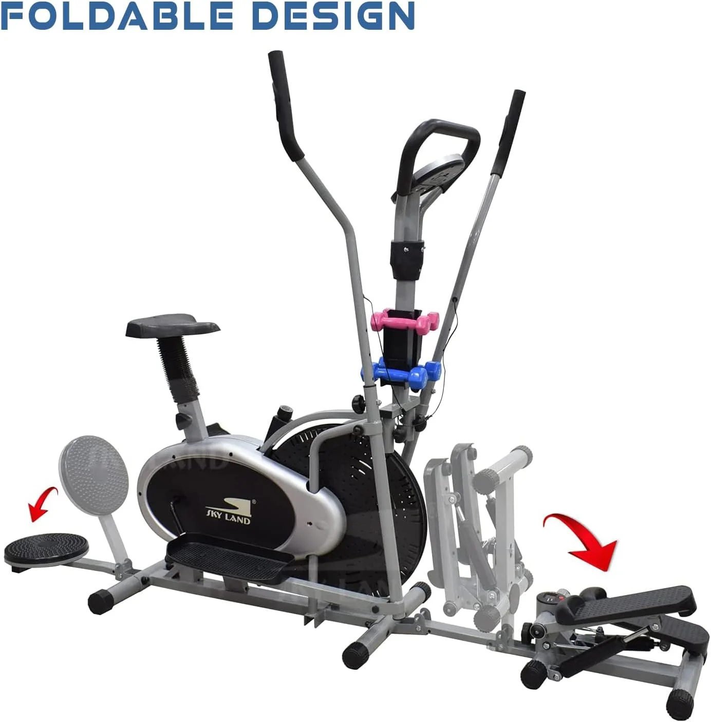 دستگاه الپتیکال 5 در 1 SKY LAND مدل EM-1133 به همراه استپر، توییستر و دمبل | مقاومت قابل تنظیم | مانیتور LCD و صندلی نرم | تمرین کامل بدن در خانه