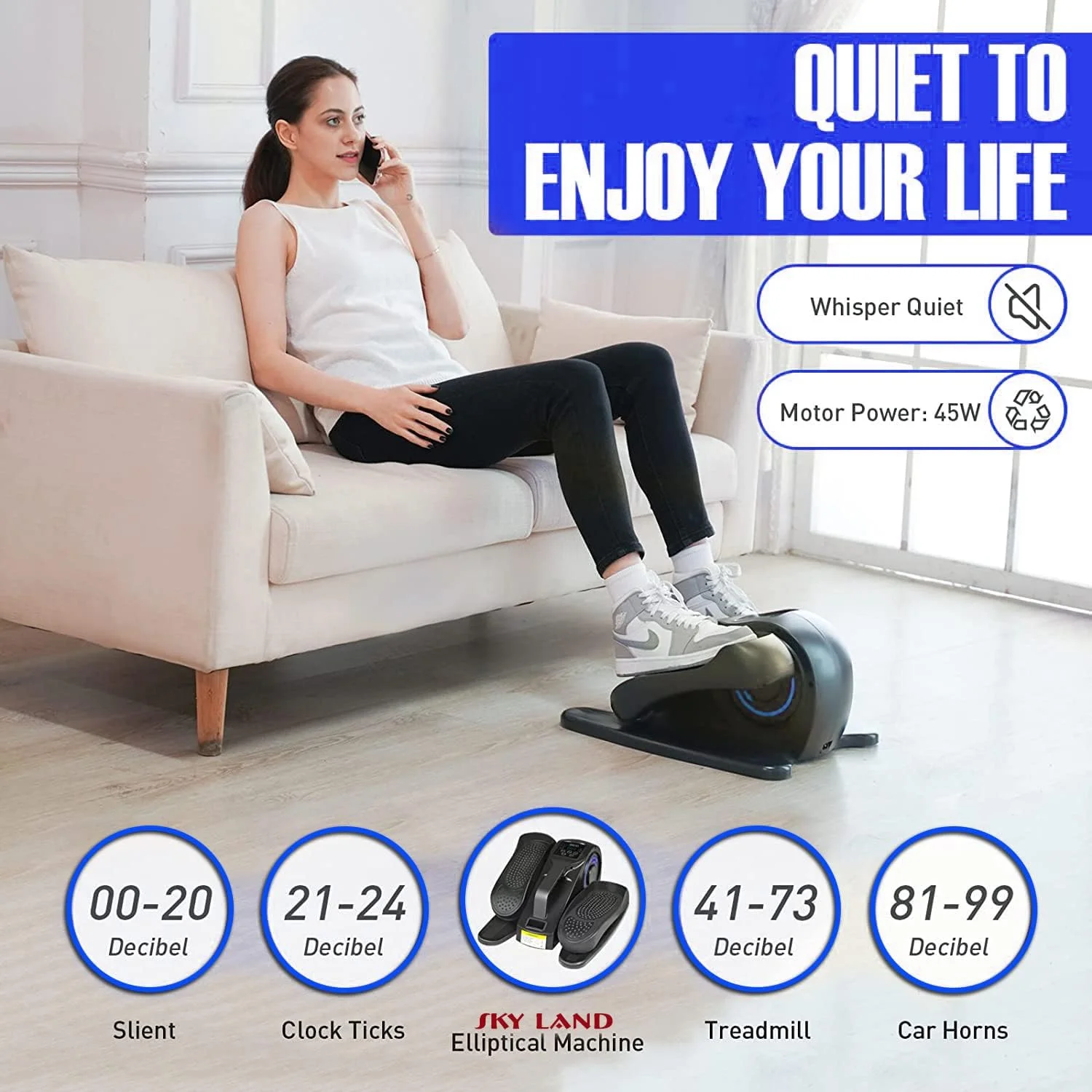 دستگاه الپتیکال پدالی برقی زیر میزی SKY LAND، دستگاه تمرین الپتیکال جمع و جور با سرعت قابل تنظیم، حالت های خودکار/دستی، پدال های ضد لغزش و موتور بی صدا برای خانه یا محل کار، EM-1871