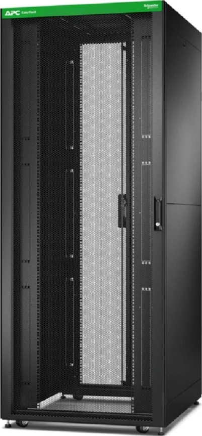 کابینت رک 42 یونیت ایزی APC، ابعاد 800x800 میلی‌متر، عرض براکت 19 اینچ، همراه با سقف / پنل جانبی / چرخ‌ها، پایه‌ها و 4 براکت، بدون کف، مشکی | ER8282