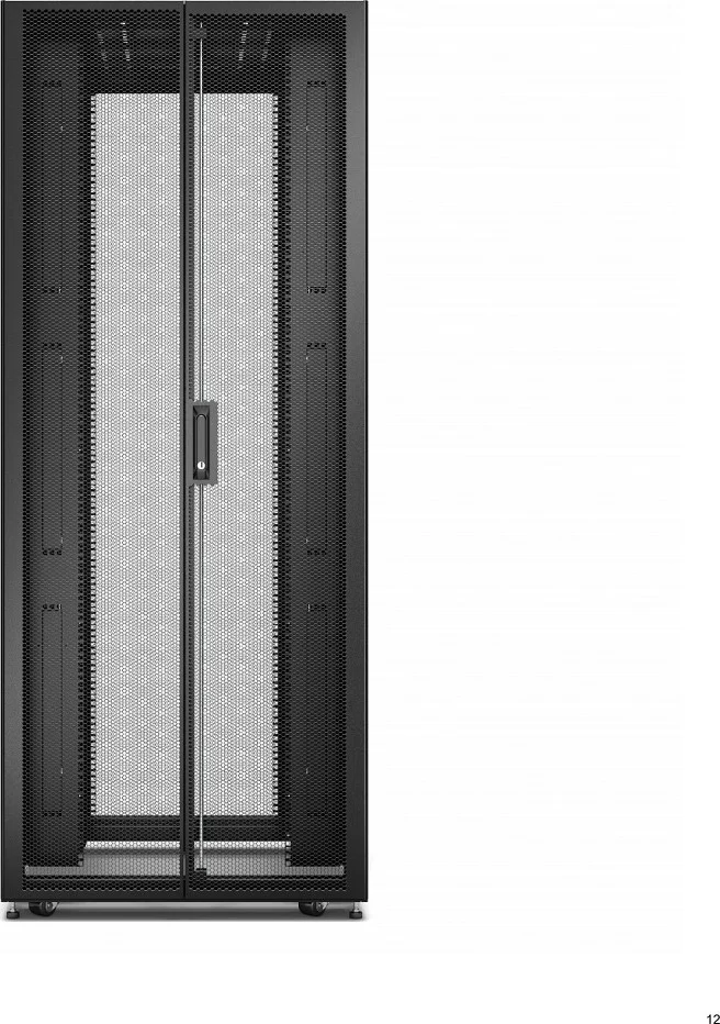 کابینت رک ایزی APC با ارتفاع 42U، ابعاد 800/1200 میلی‌متر، عرض 19 اینچ، دارای پنل‌های جانبی و سقف، چرخ‌ها، پایه‌ها و 4 براکت، بدون کف، رنگ مشکی | ER8222 - تصویر 2