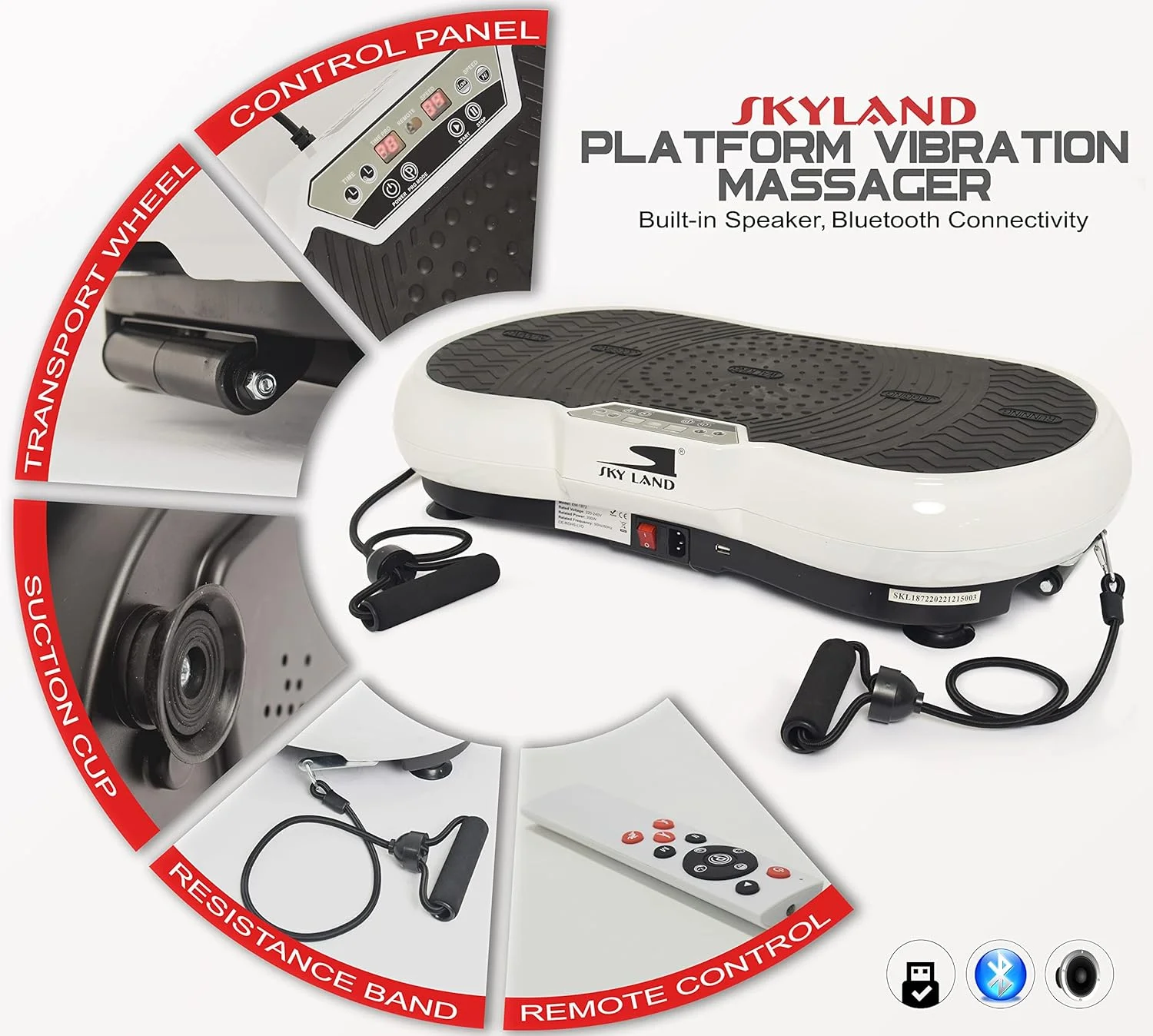 دستگاه تناسب اندام SKY LAND مدل Crazy Fitness با بلوتوث | دستگاه لاغری بدن فوق العاده نازک | پلتفرم لرزشی با 99 سطح سرعت و 3 حالت تمرین، دستگاه تمرین کل بدن - EM-1872