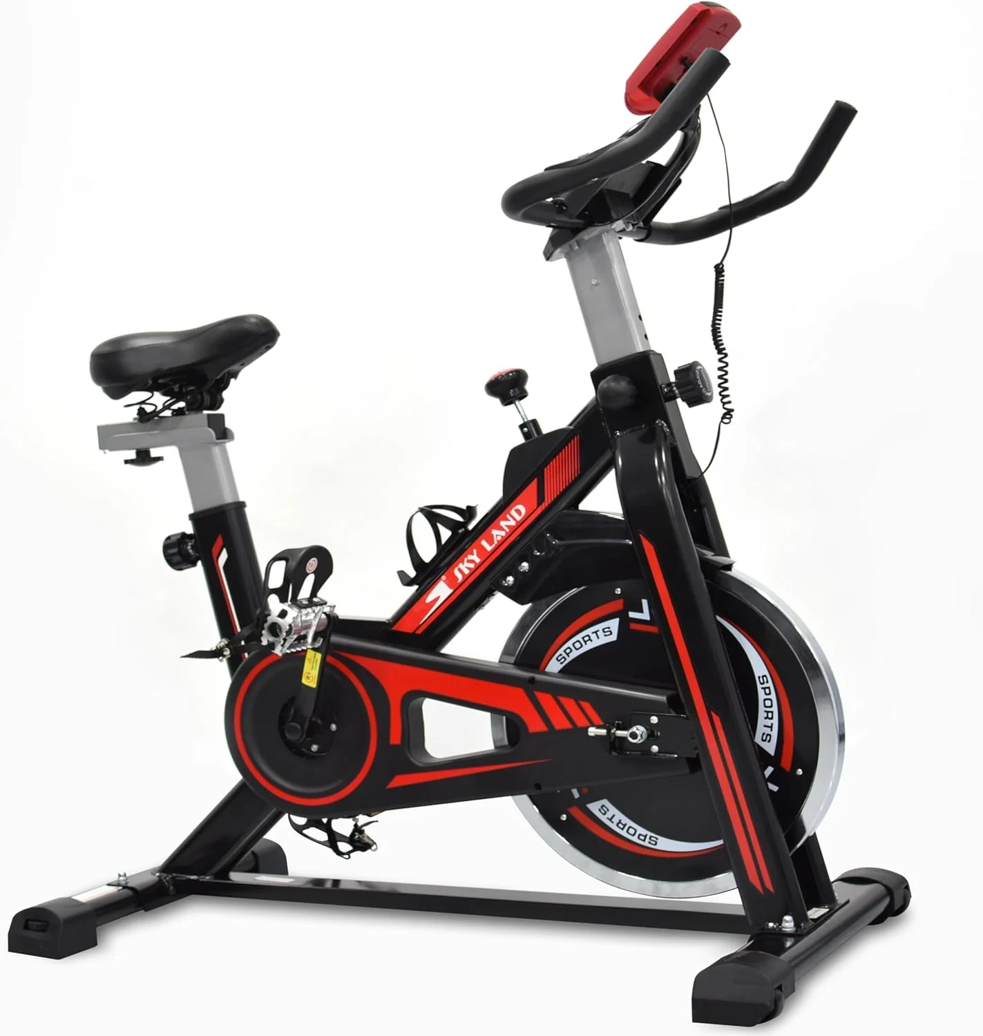 دوچرخه ثابت خانگی SKY LAND برای تمرینات کاردیو | مقاومت قابل تنظیم، مانیتور LCD، چرخ لنگر 10 کیلوگرمی، دوچرخه ورزشی ثابت جمع و جور با جا بطری - ایده آل برای باشگاه خانگی