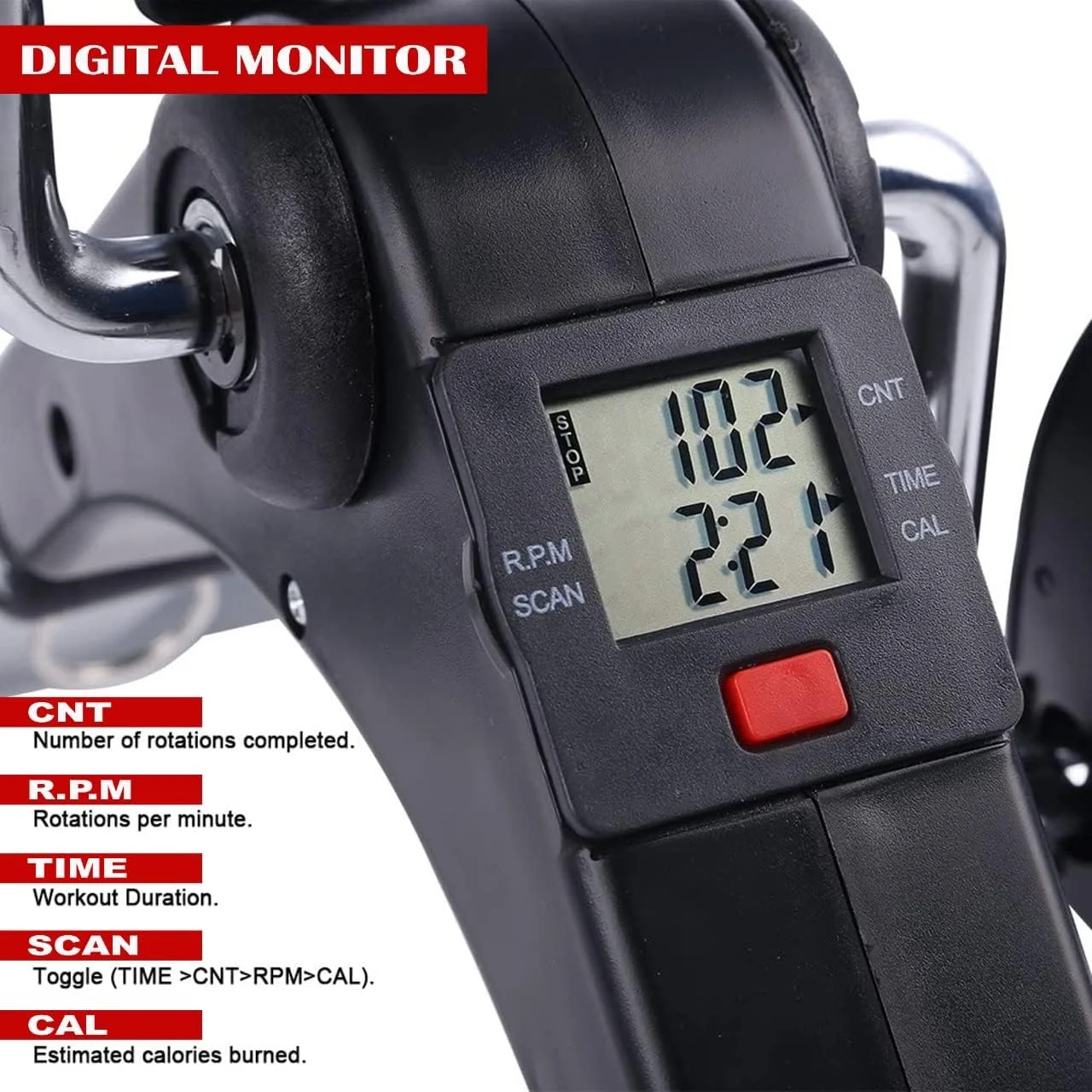 دستگاه مینی پدال قابل حمل SKY LAND، دوچرخه زیر میزی برای تمرین بازو و پا با مانیتور LCD، تاشو، مقاومت قابل تنظیم، طراحی ضد لغزش، ایده آل برای سالمندان، دفتر و تناسب اندام خانگی EM-1861