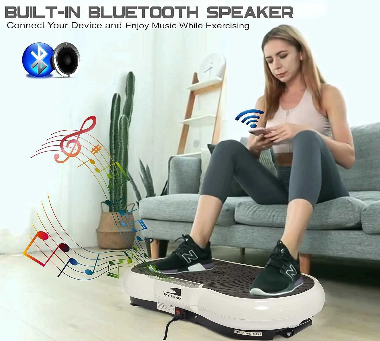 دستگاه تناسب اندام SKY LAND مدل Crazy Fitness با بلوتوث | دستگاه لاغری بدن فوق العاده نازک | پلتفرم لرزشی با 99 سطح سرعت و 3 حالت تمرین، دستگاه تمرین کل بدن - EM-1872