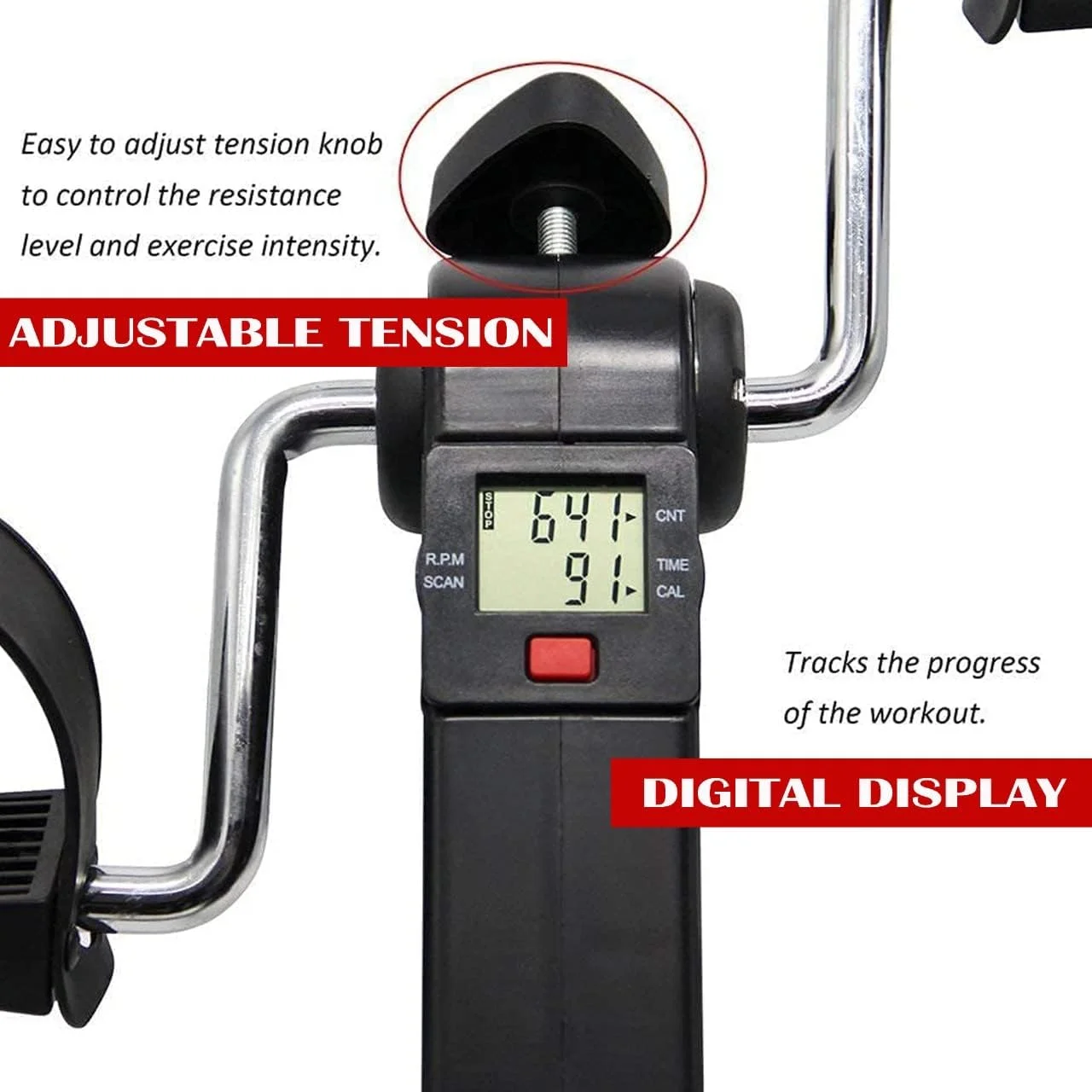 دستگاه مینی پدال قابل حمل SKY LAND، دوچرخه زیر میزی برای تمرین بازو و پا با مانیتور LCD، تاشو، مقاومت قابل تنظیم، طراحی ضد لغزش، ایده آل برای سالمندان، دفتر و تناسب اندام خانگی EM-1861