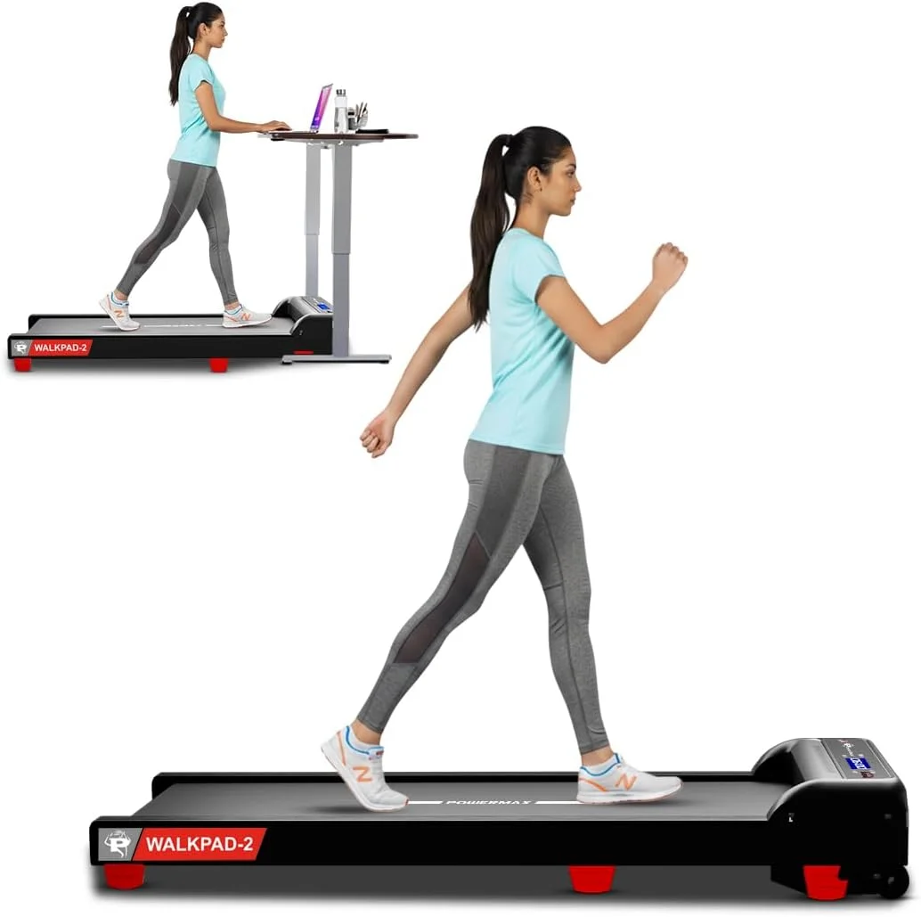تردمیل زیر میزی PowerMax Fitness Walkpad-2 مناسب برای استفاده خانگی | موتور 3.0 اسب بخار، شیب دستی 2%، سیستم جذب شوک، تحمل وزن 110 کیلوگرم