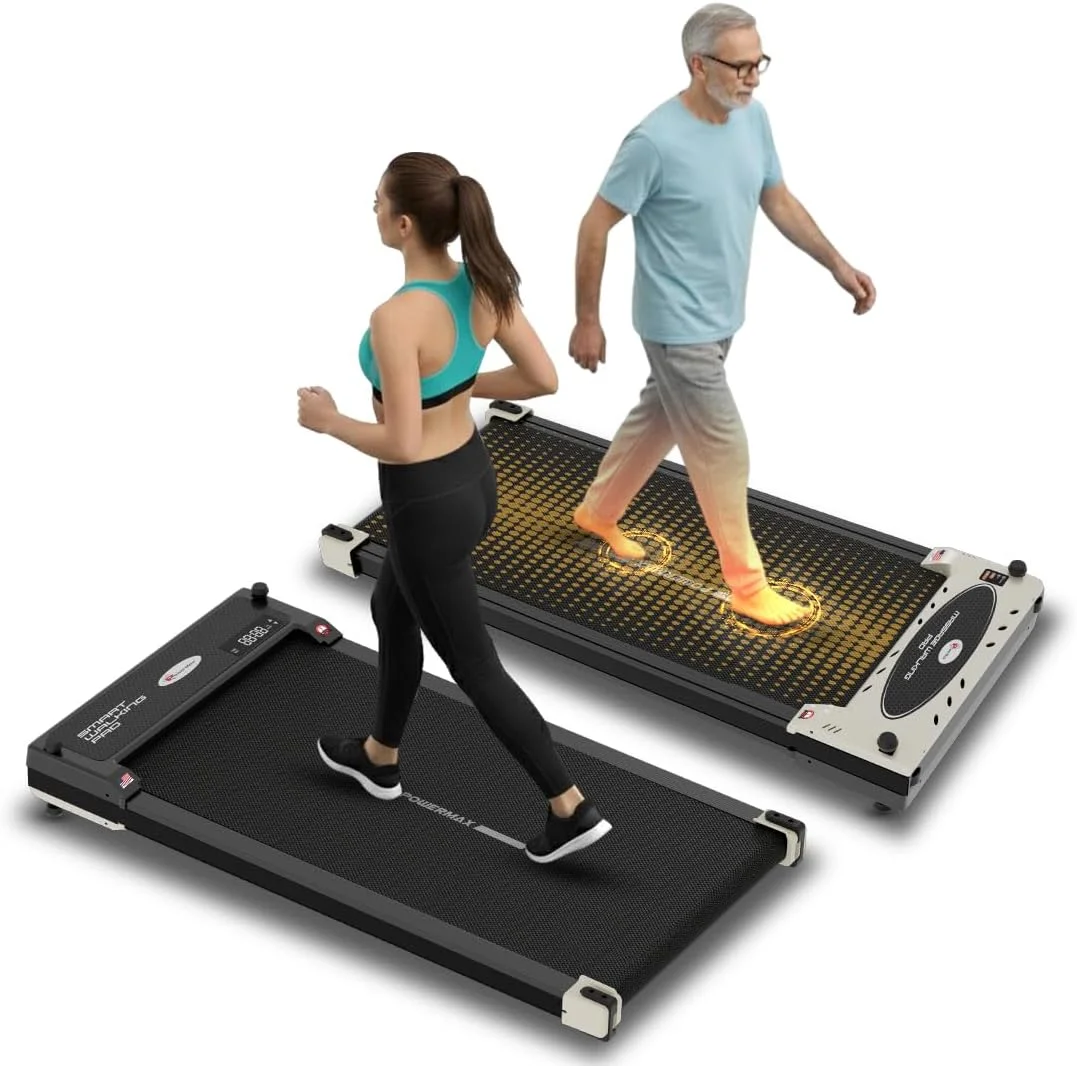 تردمیل چندکاره PowerMax Fitness FLIPPAD با موتور 2.5 اسب بخار DC، مناسب برای زیر میز، دارای عملکرد دوگانه، طب فشاری داخلی و بلوتوث برای پخش موسیقی، بلندگو، نمایشگر LED، حداکثر وزن کاربر 120 کیلوگرم، سطح دویدن 920 X 370 میلی متر